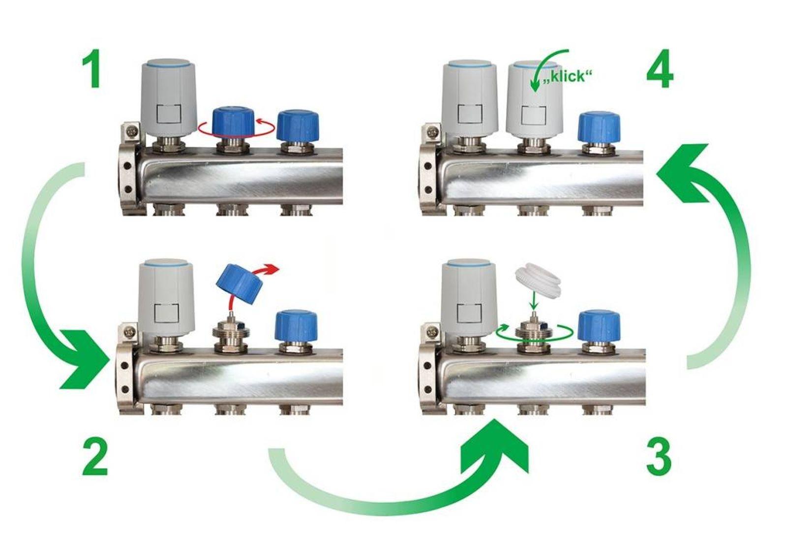 Stellantrieb Fußbodenheizung 230 V NC Alpha 5 Ventilanpassung VA80 20 Stück – Bild 3 von 4