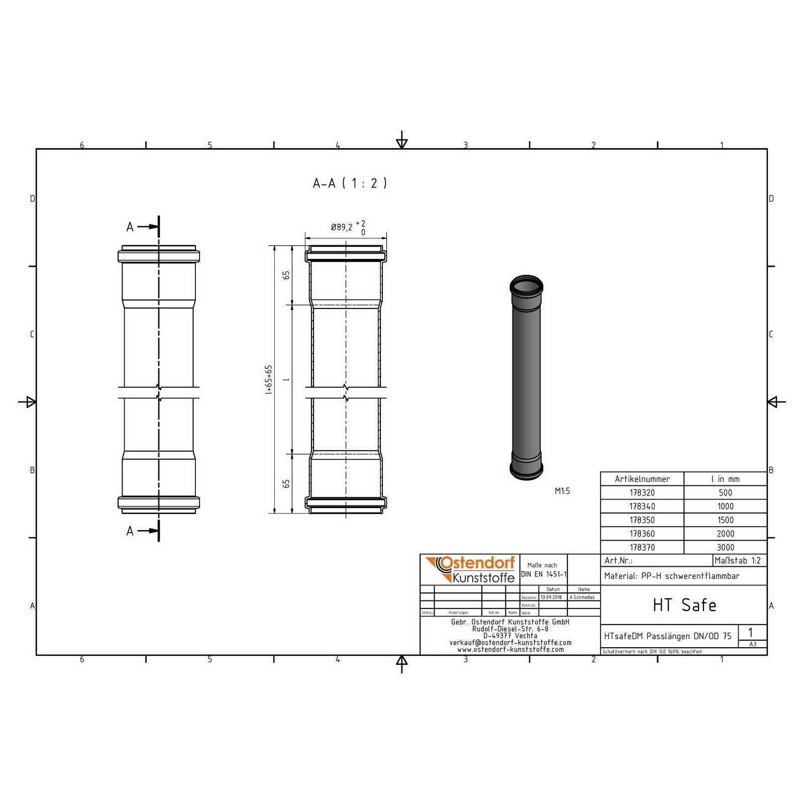 HTsafeDM Rohr DN 75 x 2000 mm mit zwei Muffen – Bild 2 von 2