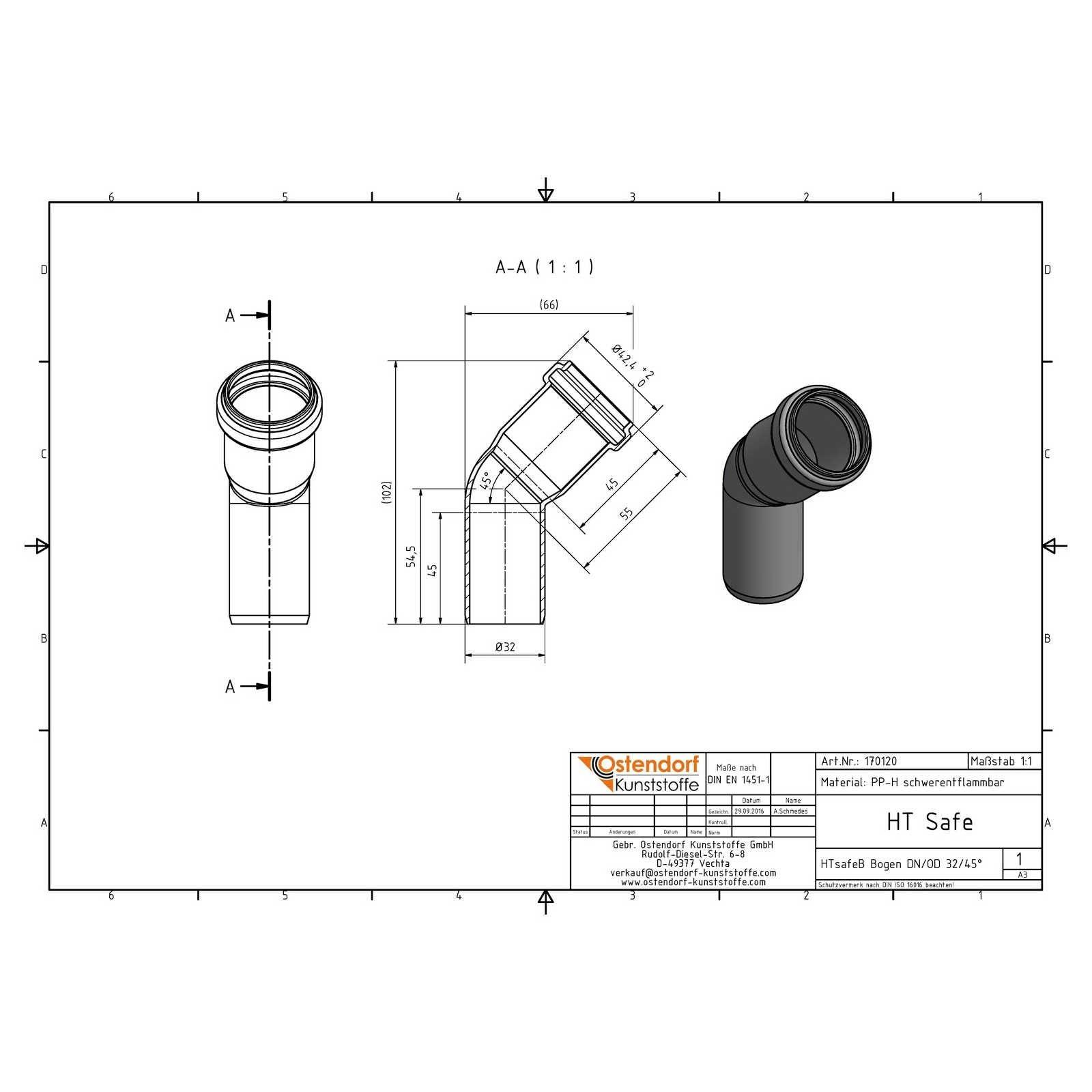 HTsafeB Bogen DN 32 45 Grad