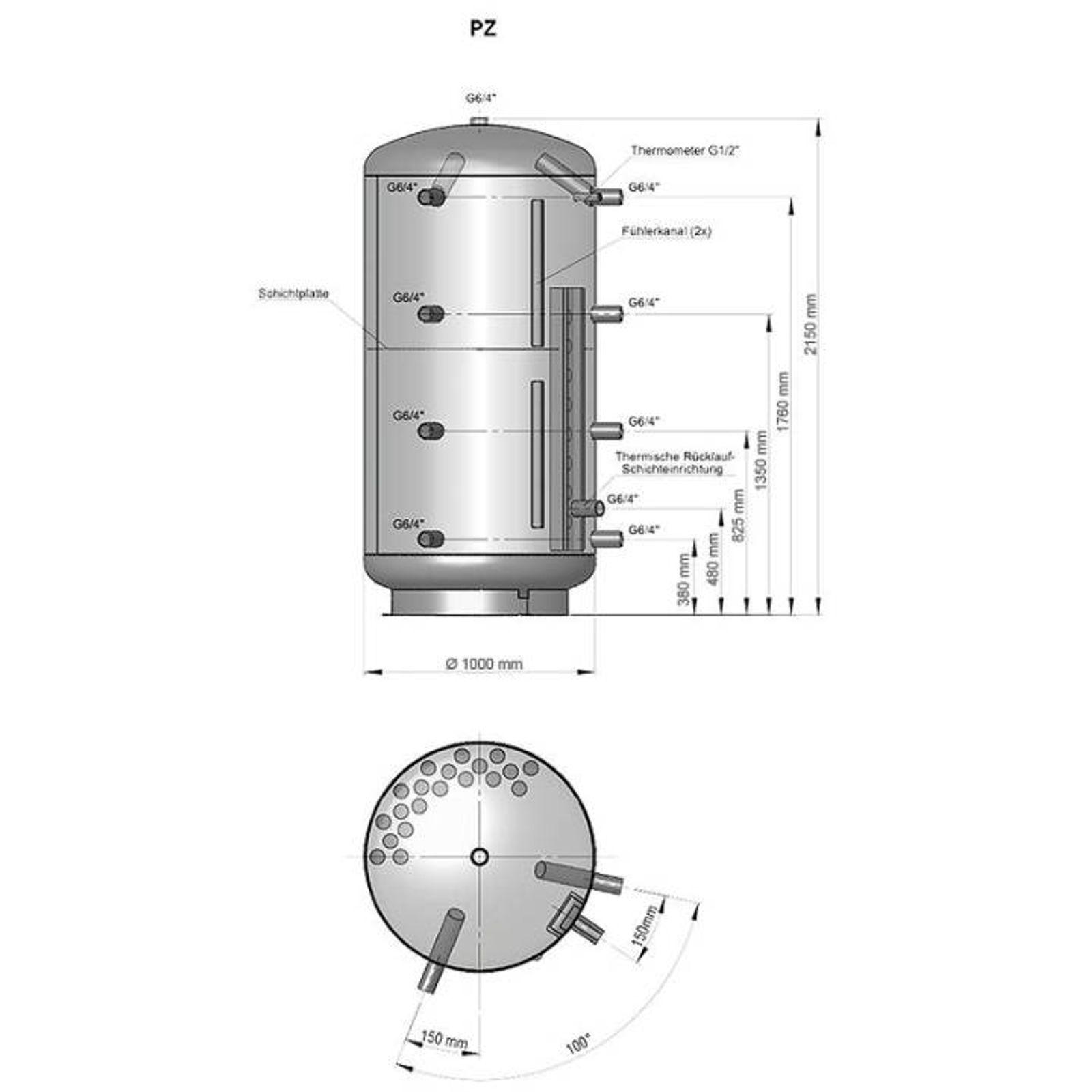 Schicht-Pufferspeicher PZ 1500 Liter mit 100 mm Isolierung – Bild 6 von 7