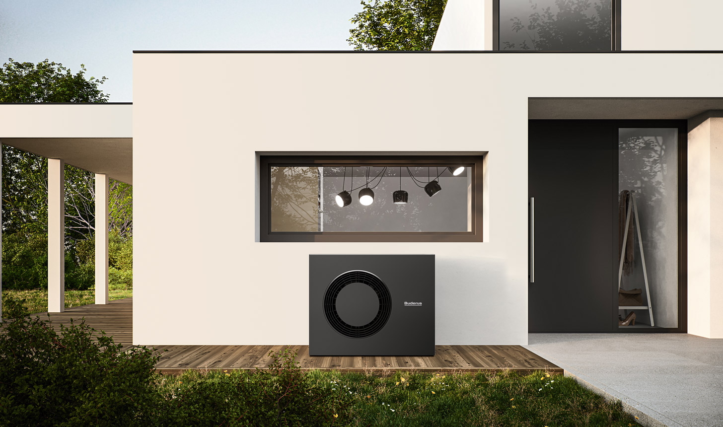 Buderus Wärmepumpe vor modernem Haus