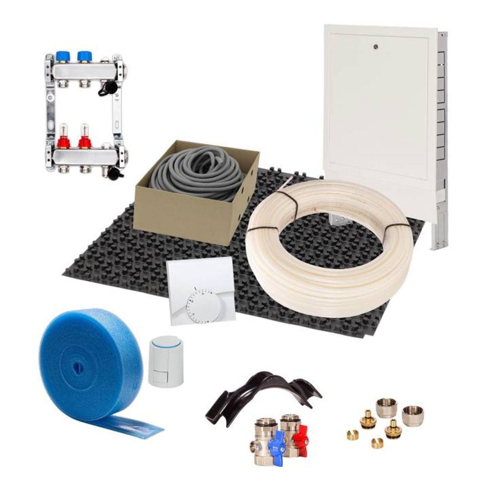 40 m² Set Noppensystem 30 mm WLG 040 16x2 PE-RT Rohr Raster 15 cm 3 Heizkreise Regler 230 V + Zubehör
