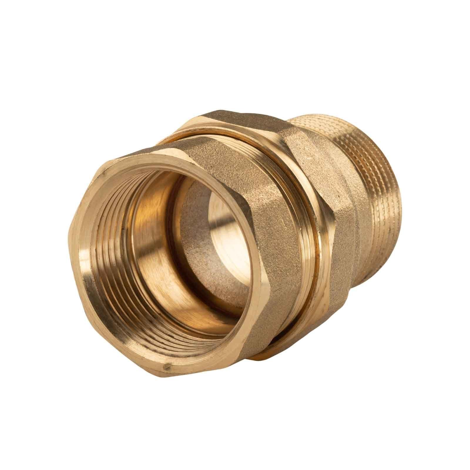 Messing Gewinde-Fitting Verschraubung gerade flachdichtend 1 1/4"IG - 1 1/4"AG (DN 32) - schwere Ausführung