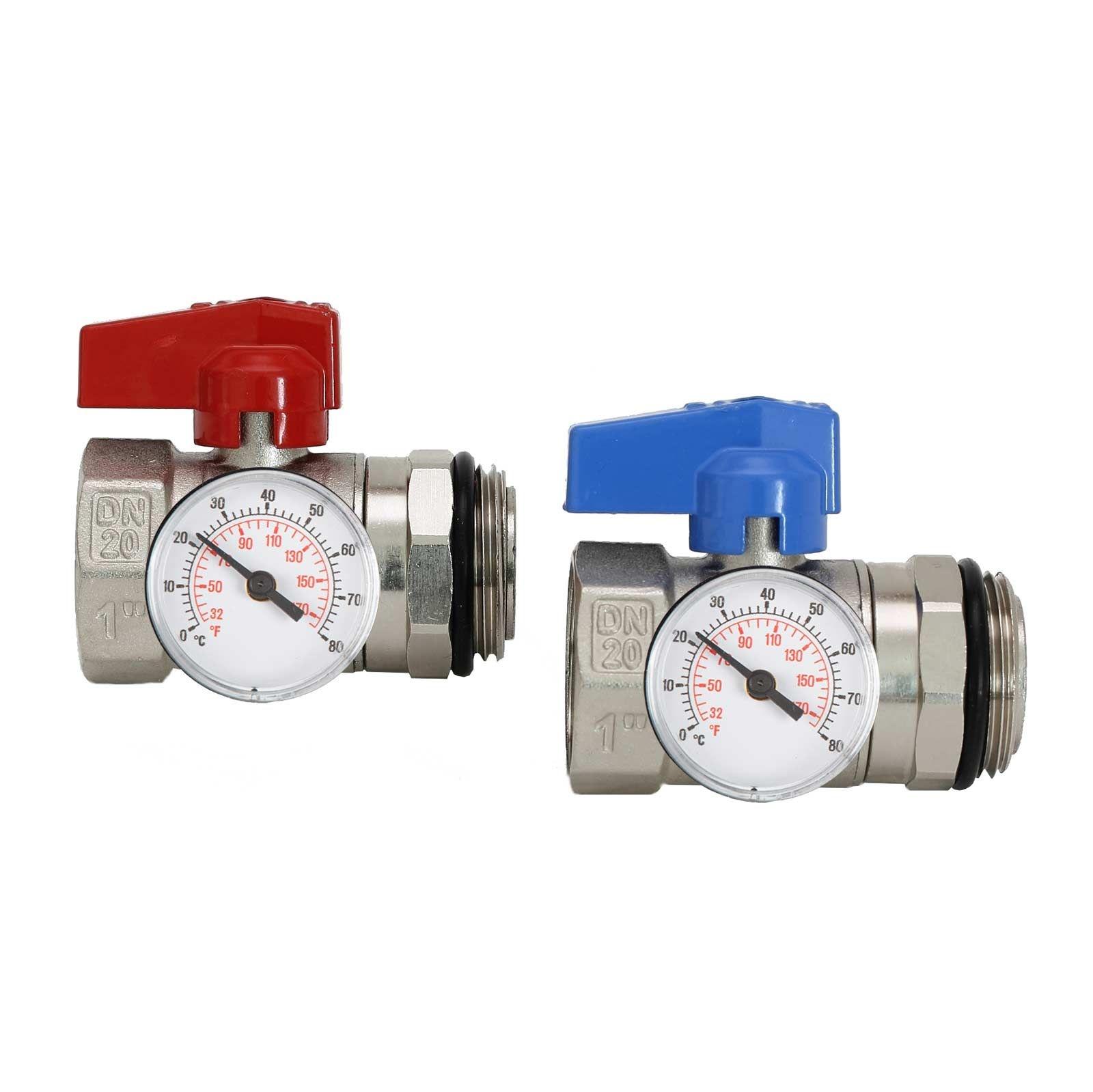 Kugelhahn-Anschluss-Set PREMIUM für Heizkreisverteiler mit Thermometer – Bild 2 von 3