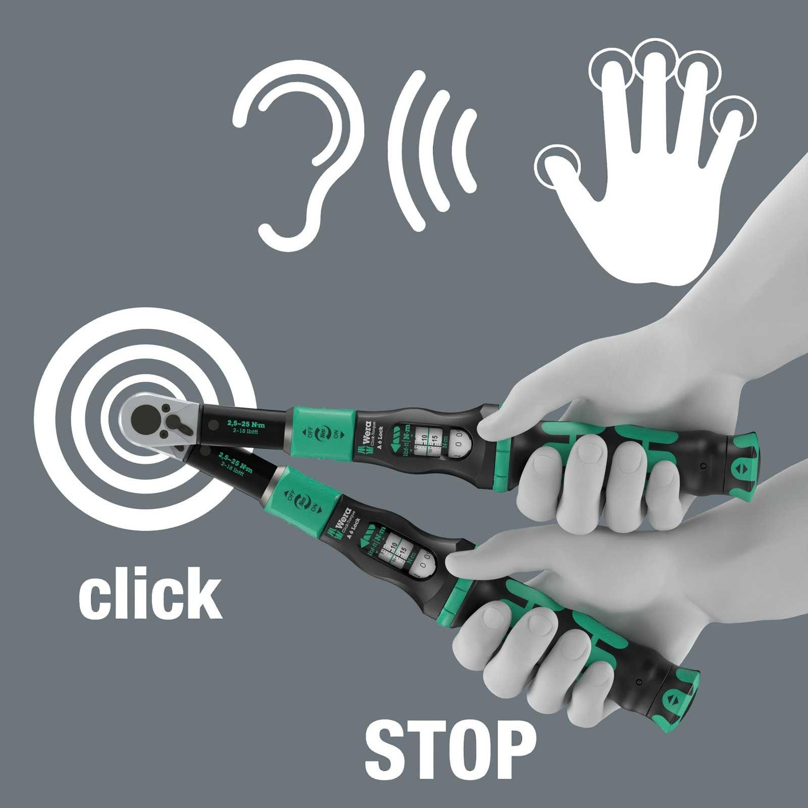 Wera Click-Torque Lock A 6 Drehmomentschlüssel mit Umschaltknarre, 2,5-25 Nm