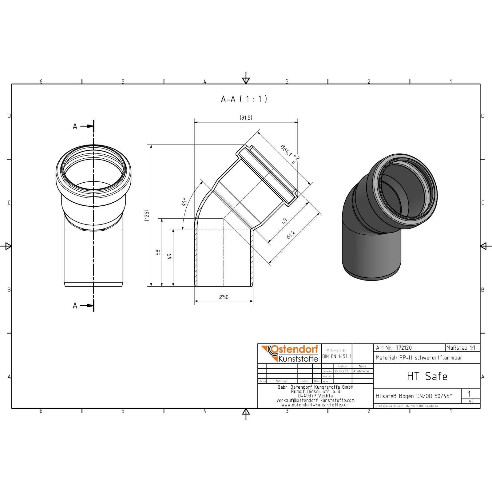 HTsafe Bogen 45 Grad DN 50 – Bild 2 von 2