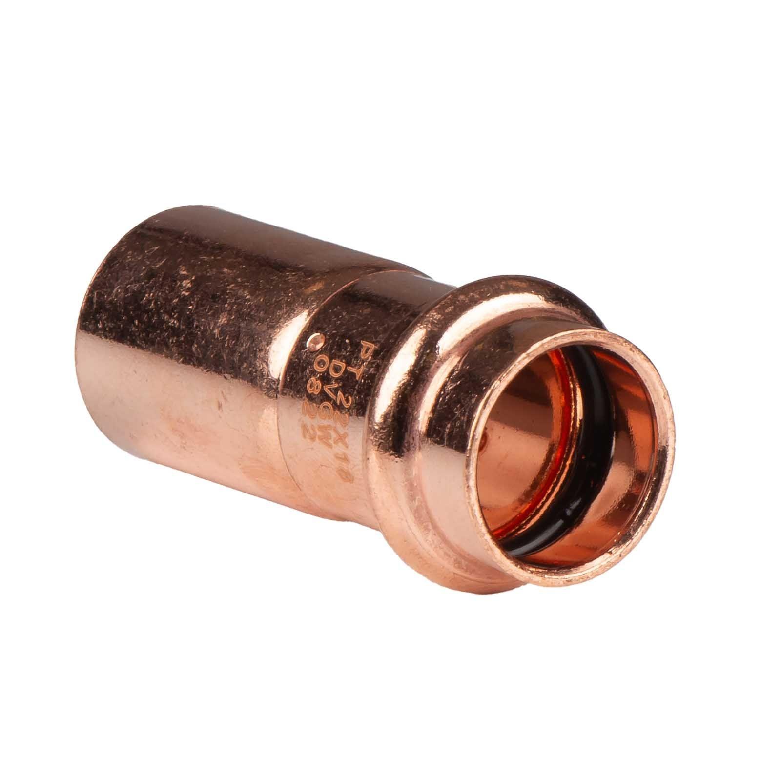 Kupfer Pressfitting Reduzierstück 22 x 18 mm V+M-Kontur DVGW – Bild 2 von 2