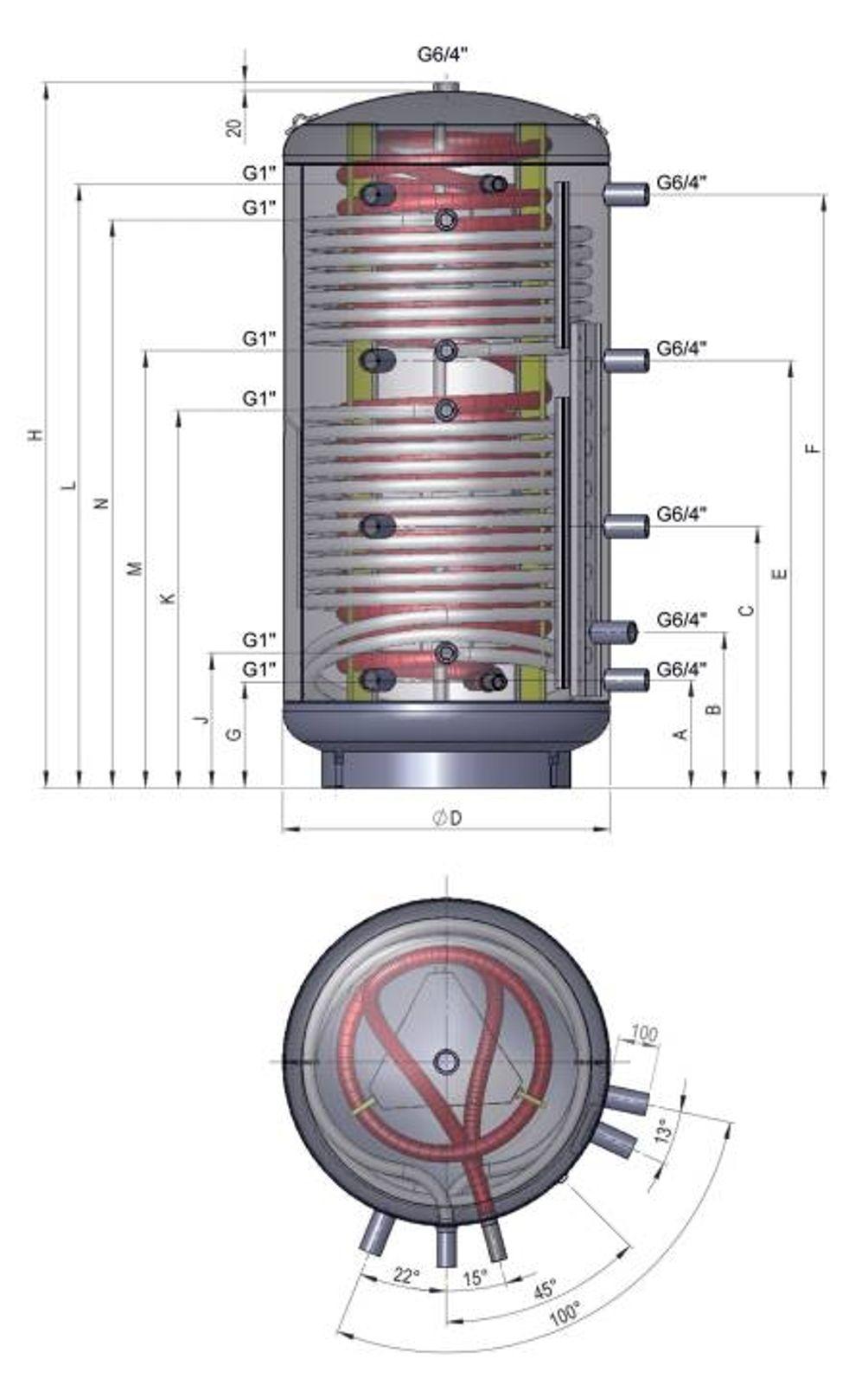 Kombi-Schichtspeicher 1000 Liter mit zwei Wärmetauschern und 100 mm Isolierung – Bild 2 von 4