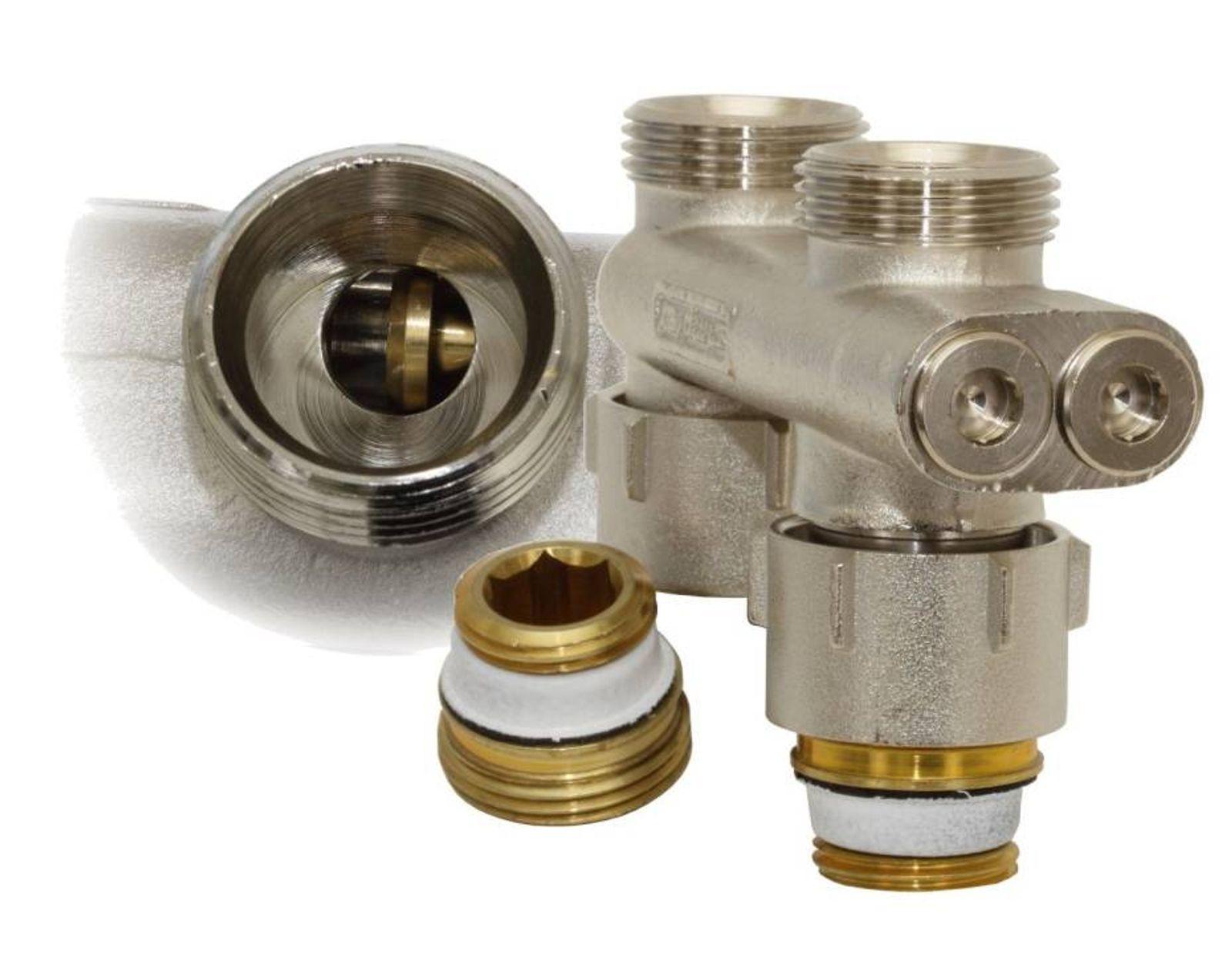 Simplex Umlenkstück D1/50 mit Absperrung für Heizkörper 1/2 Zoll IG, Durchgangsform vernickelt – Bild 3 von 3