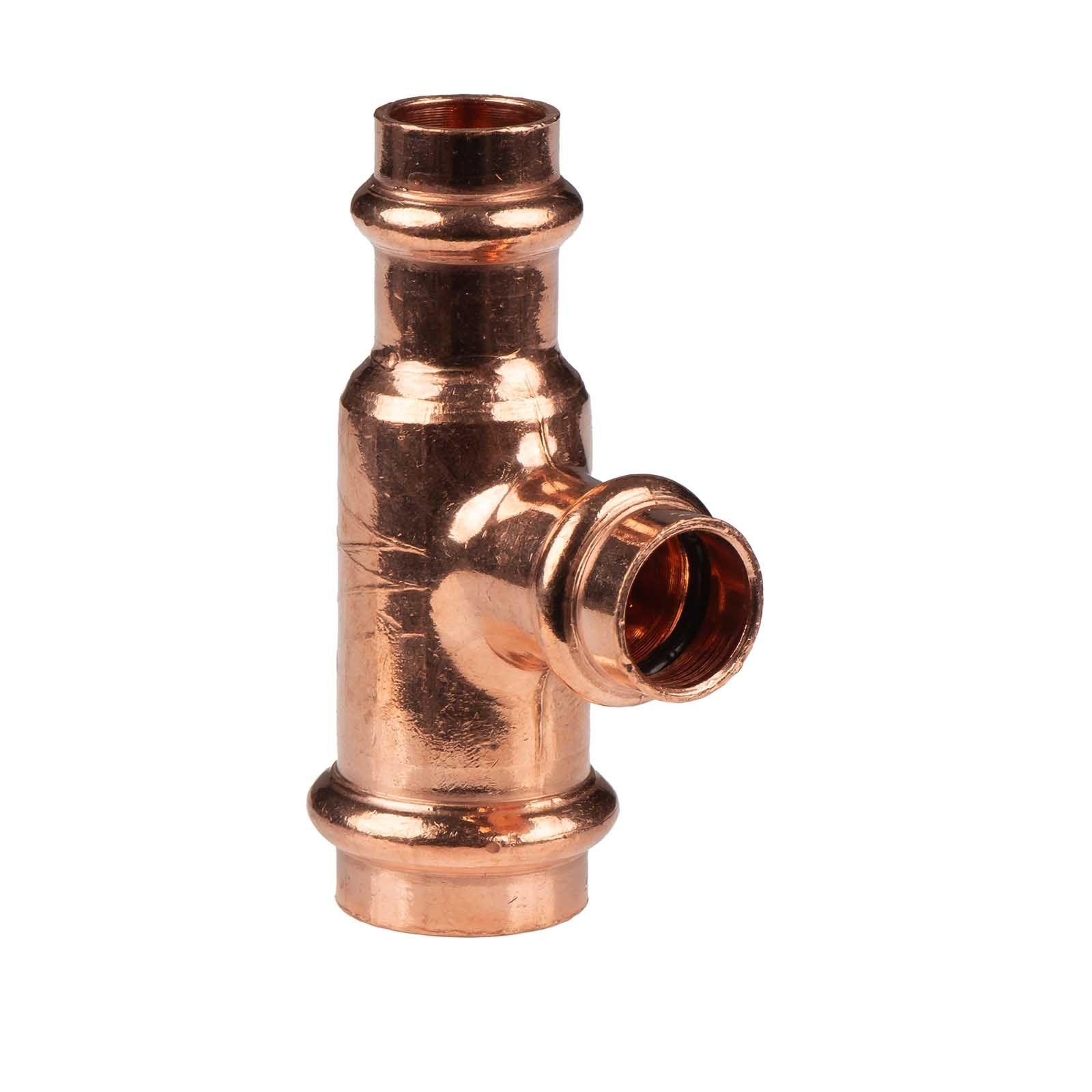 Kupfer Pressfitting T-Stück reduziert 22 x 15 x 15 mm V+M-Kontur DVGW – Bild 2 von 2