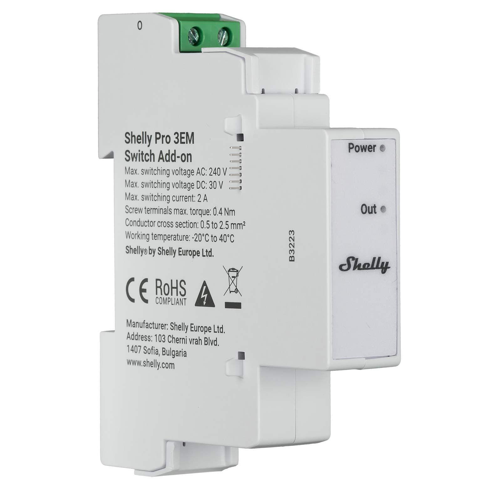 Shelly Pro 3EM Switch Add-on Relais, max. 2A, nur für Pro 3EM 120A, Hutschiene