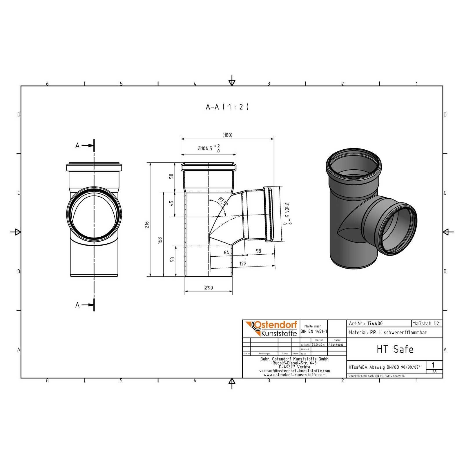 HTsafeEA Abzweig DN/OD 90/90 87,5 Grad – Bild 2 von 2