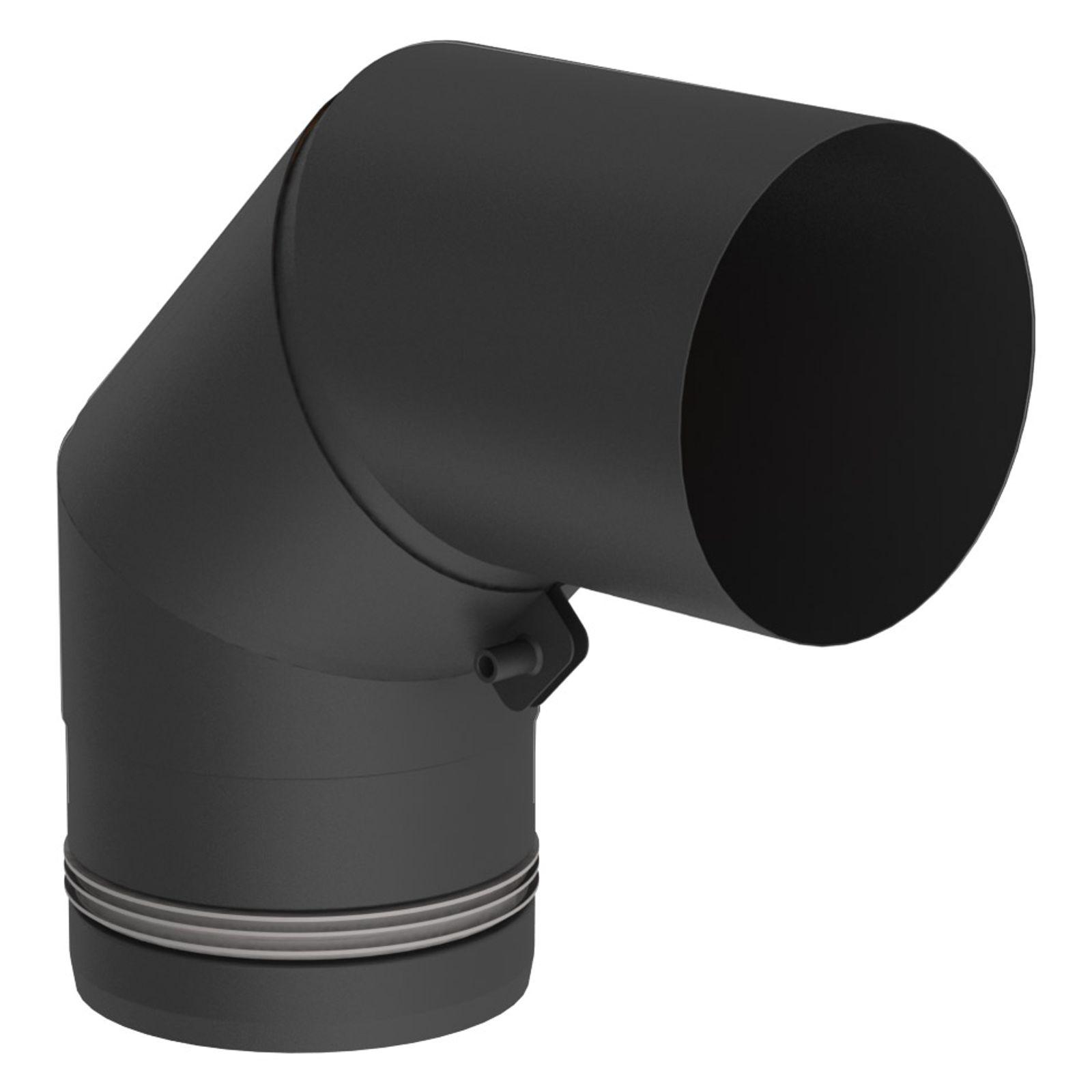 Jeremias PELLET-LINE Winkel 90° mit Revisionsöffnung Edelstahl schwarz Ø 100 mm