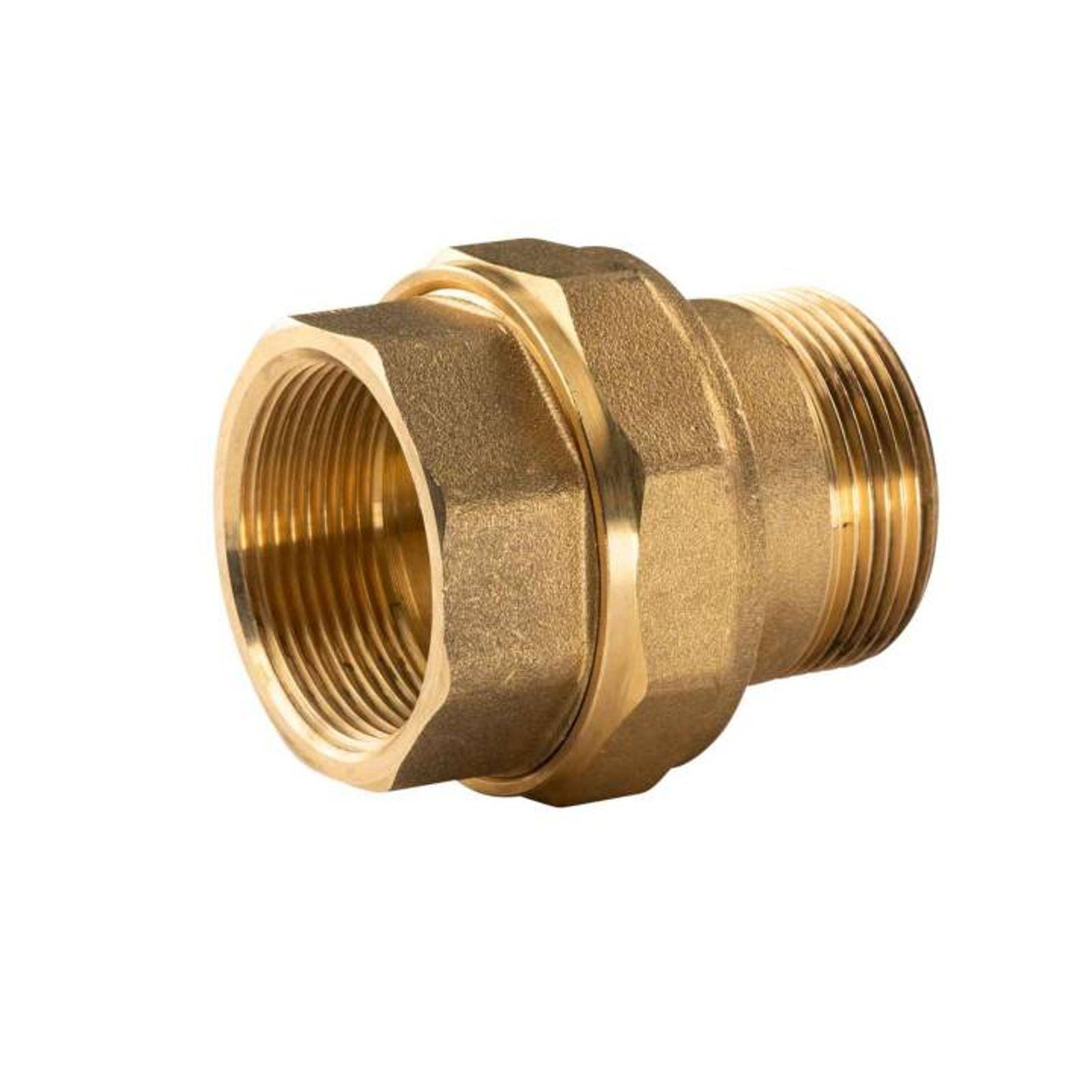 Messing Gewinde-Fitting Verschraubung gerade flachdichtend 1 1/2"IG - 1 1/2"AG (DN 40) - schwere Ausführung – Bild 2 von 3