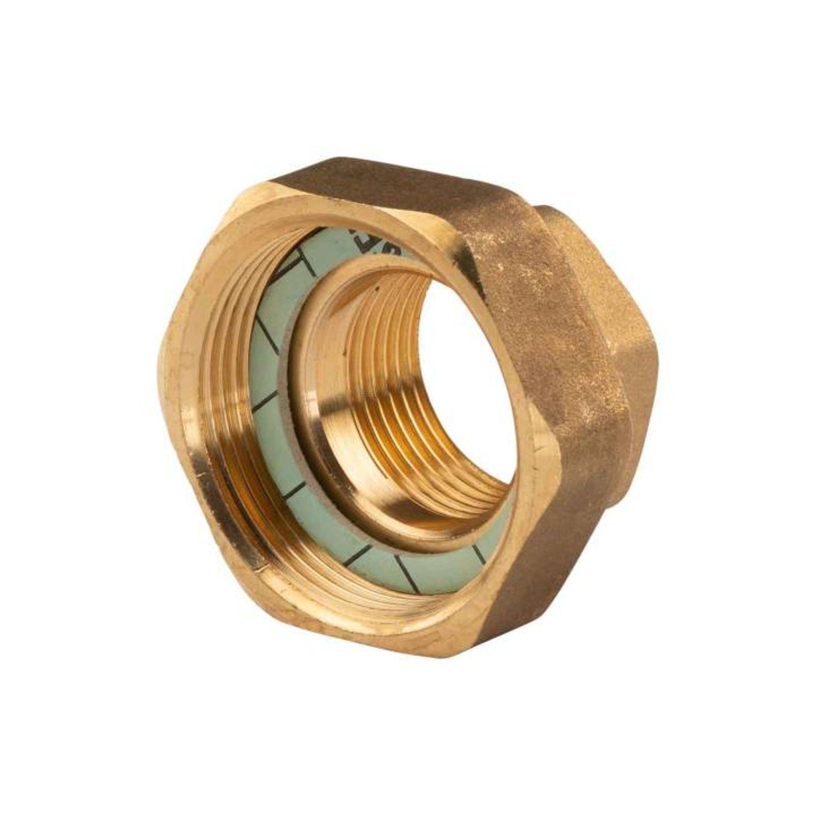 Messing Gewinde-Fitting Schaft flachdichtend mit Kappe für Rundelemente + Dichtung 1"IG (DN 25) - 1 1/2"IG (DN 40) - schwere Ausführung