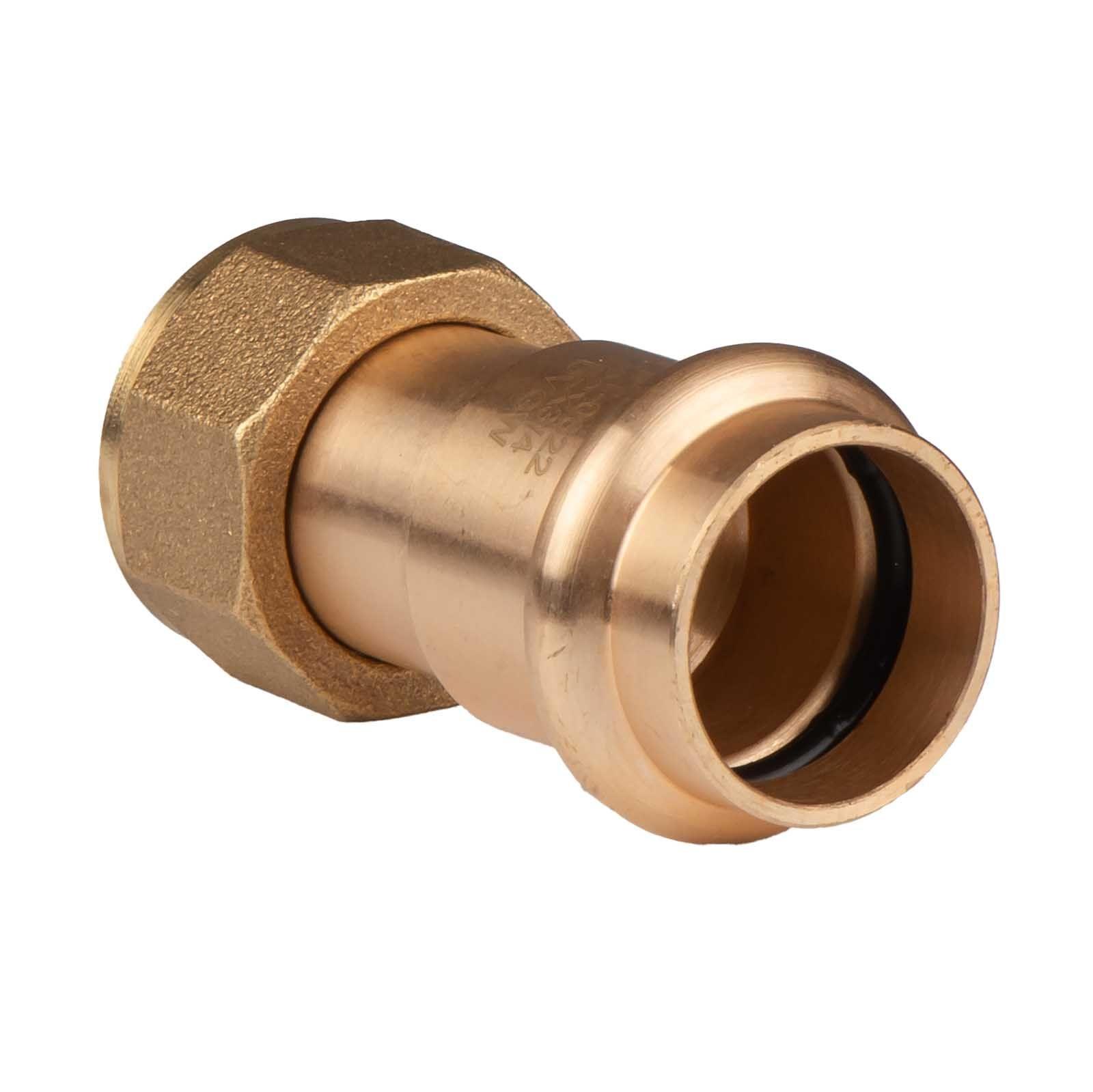 Kupfer Pressfitting Übergangsverschraubung aus Rotguss 22 mm - 3/4" IG (Überwurf) flachdichtend V+M-Kontur DVGW – Bild 3 von 3