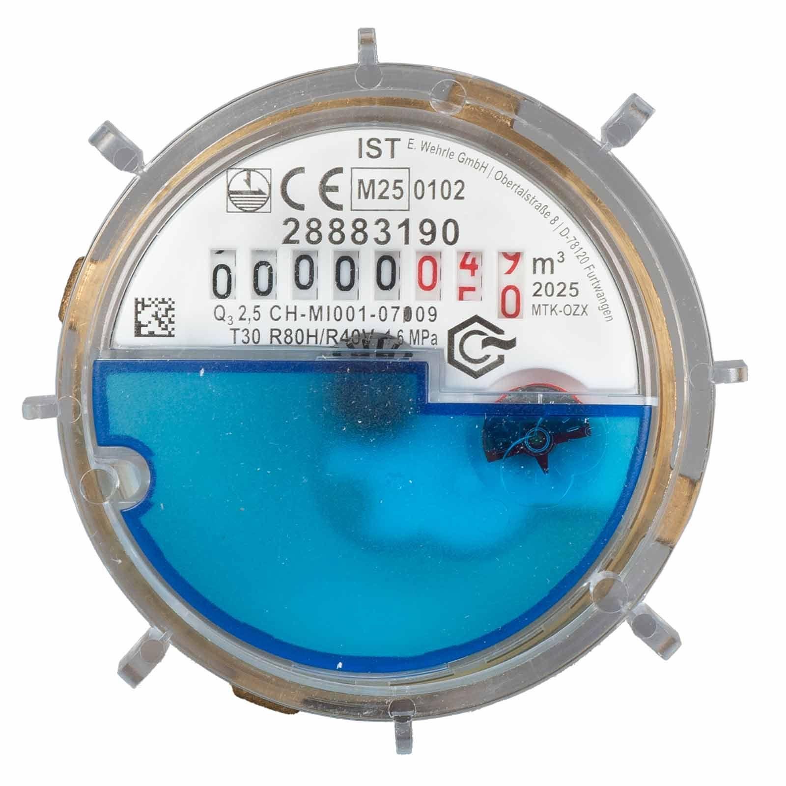 Wohnungs-Wasserzähler Unterputz für Kaltwasser Q3 2,5 m³ koax