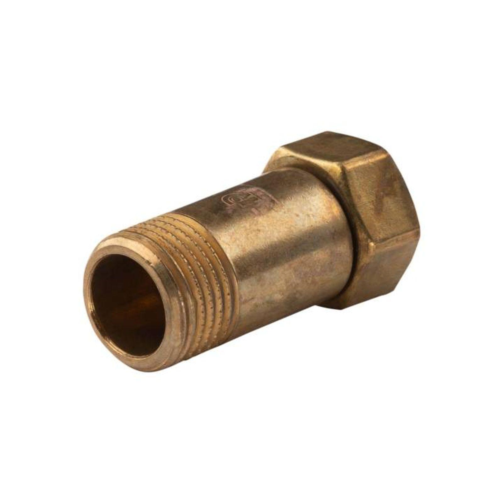 Messing Gewinde-Fitting Schaft flachdichtend mit Kappe 1/2"AG (DN 15) - 1/2"IG (DN 15) - schwere Ausführung