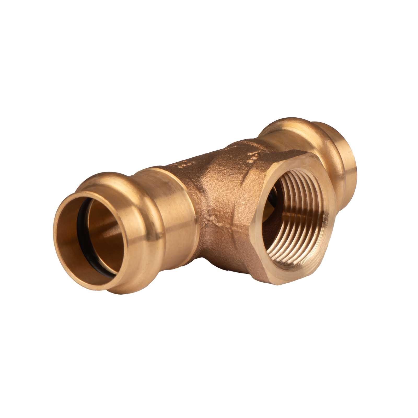 Kupfer Pressfitting T-Stück aus Rotguss 22 mm - 3/4" IG - 22 mm V+M-Kontur DVGW – Bild 2 von 2