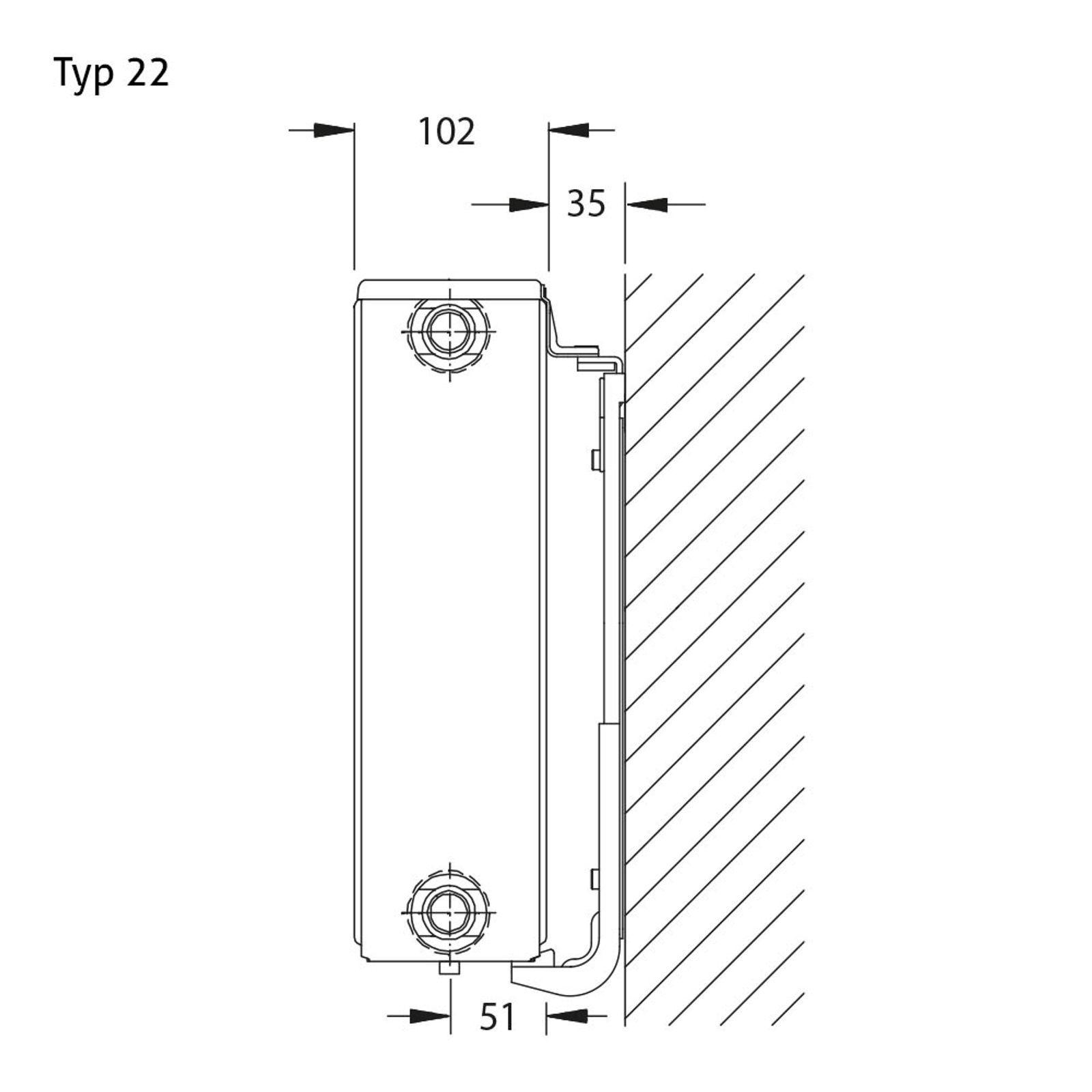 Flachheizkörper Buderus Logatrend, C-profiliert, Typ 22 mit Wandbefestigung 500 x 1200 mm (B-Ware)