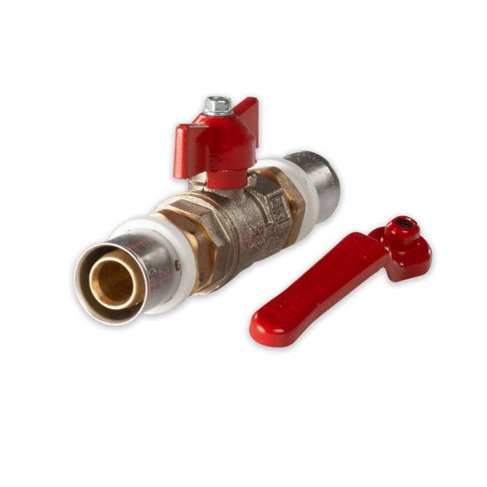 Selfio-Press Aluverbund Pressfitting Kugelhahn 20 x 2 mm Flügelgriff rot TH + U Kontur