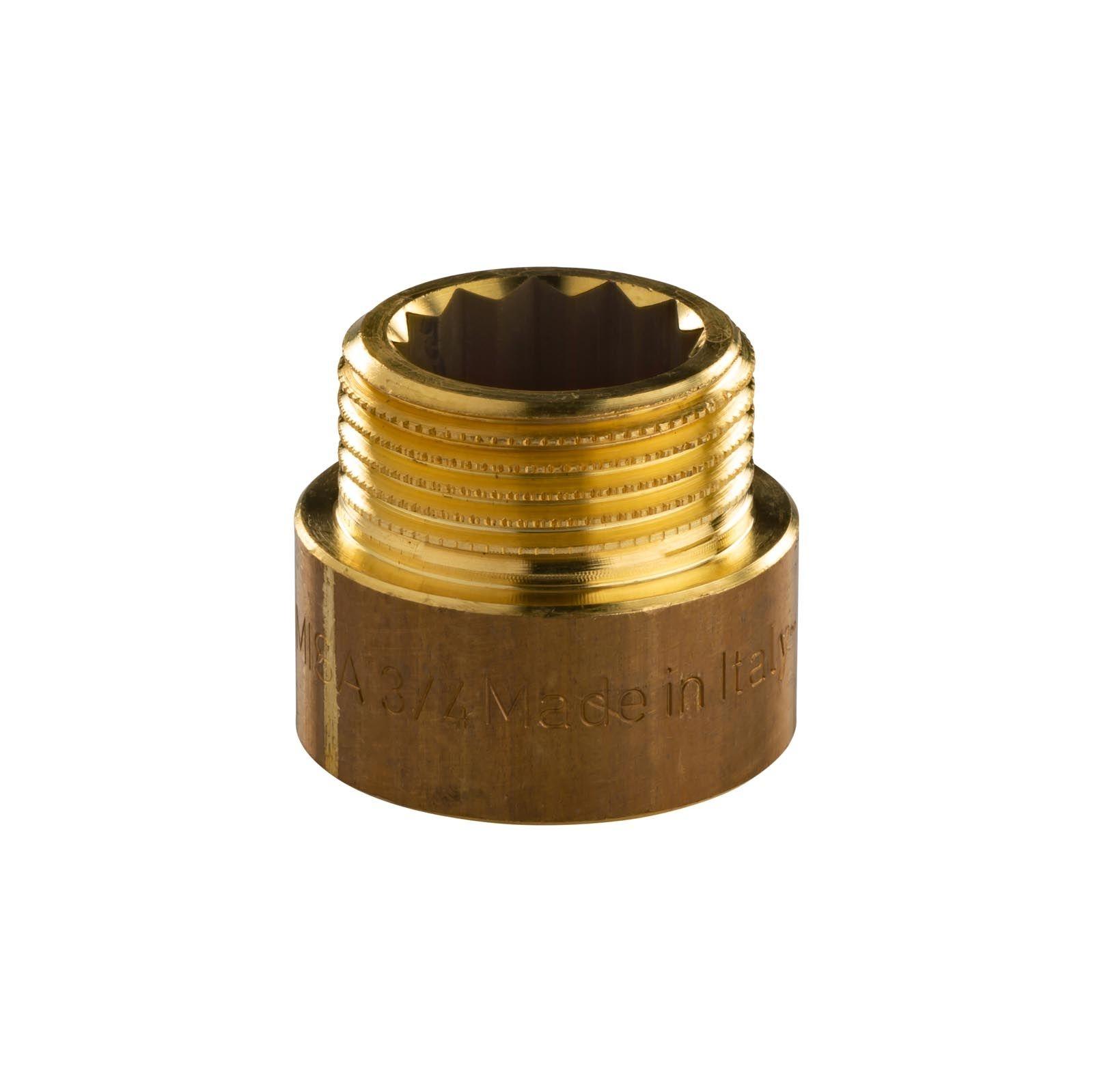Messing Gewinde-Fitting Hahnverlängerung IG/AG 3/4" (DN 20) Länge 15 mm - schwere Ausführung