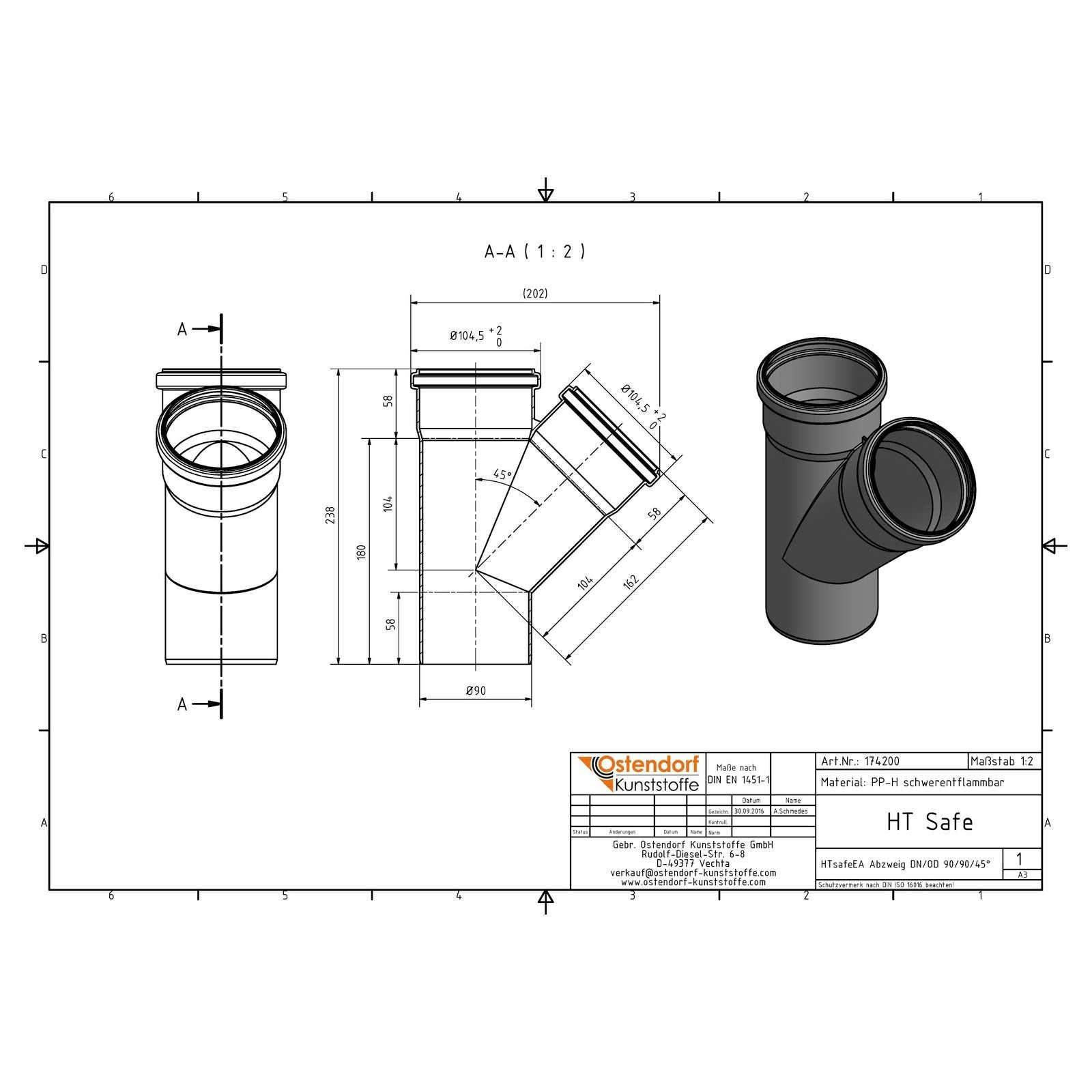 HTsafeEA Abzweig DN/OD 90/90 45 Grad – Bild 2 von 2