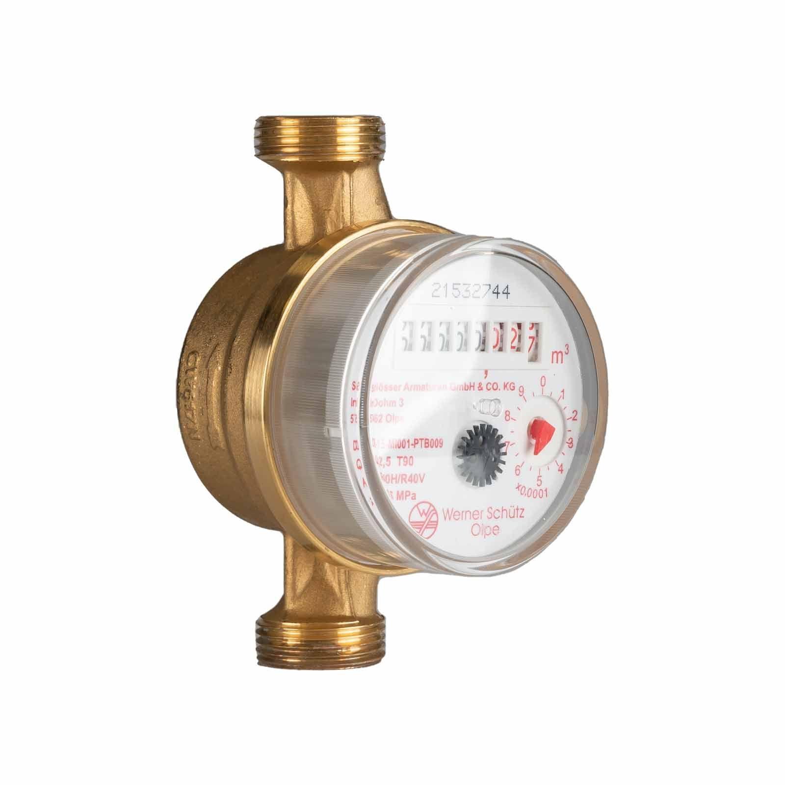 JS Einstrahlzähler Wohnungs-Wasserzähler Aufputz für Warmwasser Q3 2,5 m³ - Baulänge 110 mm – Bild 2 von 4