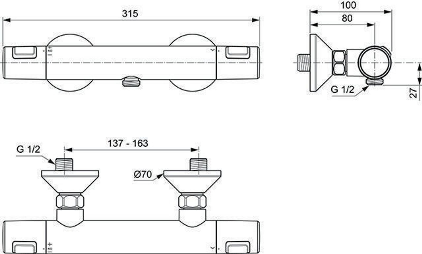 Ideal Standard Brausethermostat AP Cerat Ausld. 80mm, Chrom – Bild 4 von 4