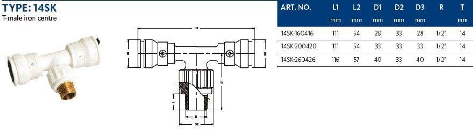 Aluverbund Steckfitting Henco Vision T-Stück Außengwinde 20 x 2 - 1/2" - 20 x 2