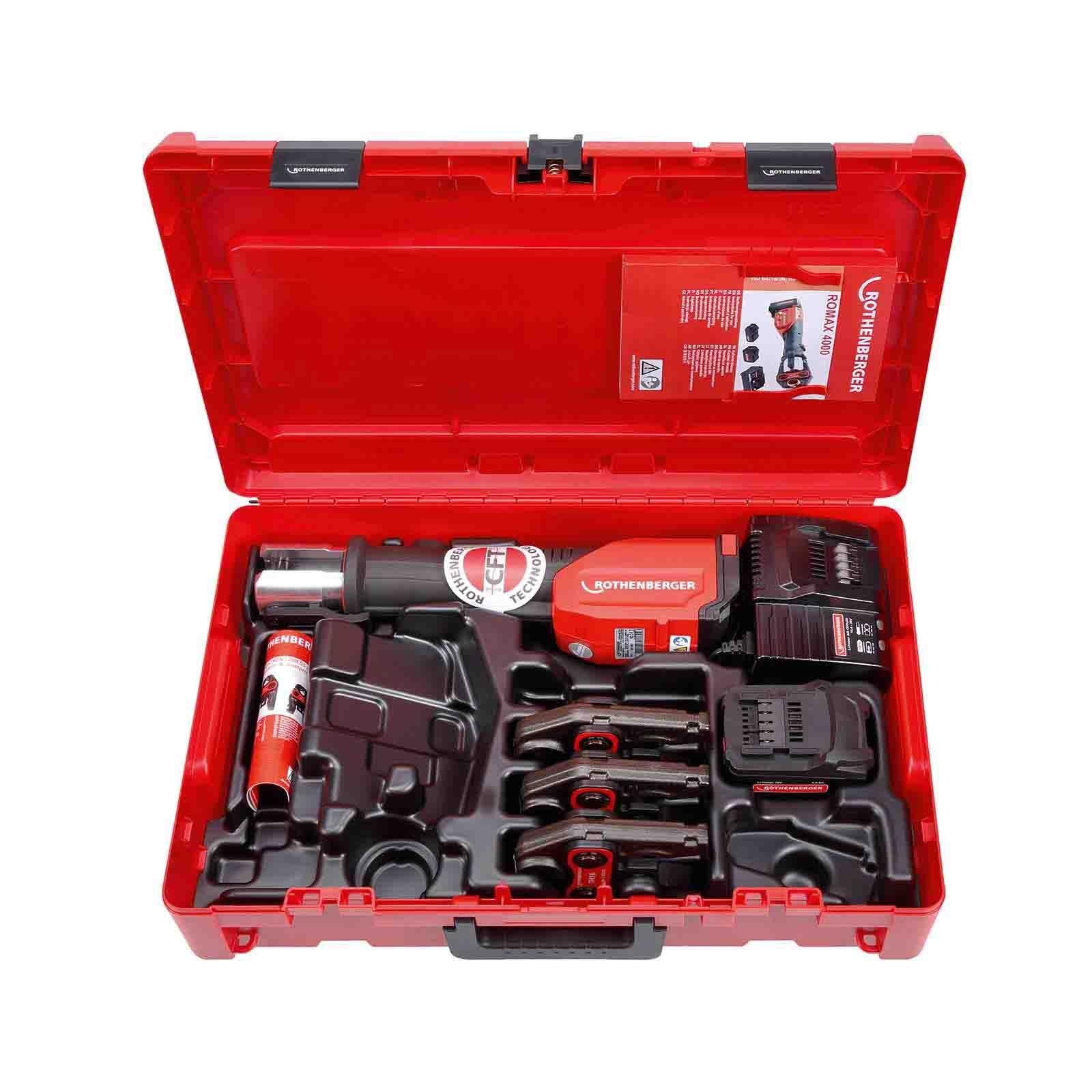 Rothenberger ROMAX 4000 elektrohydraulische Fitting - Pressmaschine Set Basic mit Pressbacken U 16-20-26 mm – Bild 2 von 6