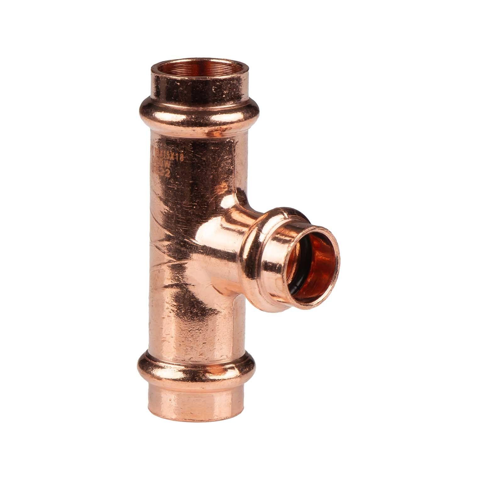 Kupfer Pressfitting T-Stück Mittelgang reduziert 18 x 15 x 18 mm V+M-Kontur DVGW – Bild 2 von 2