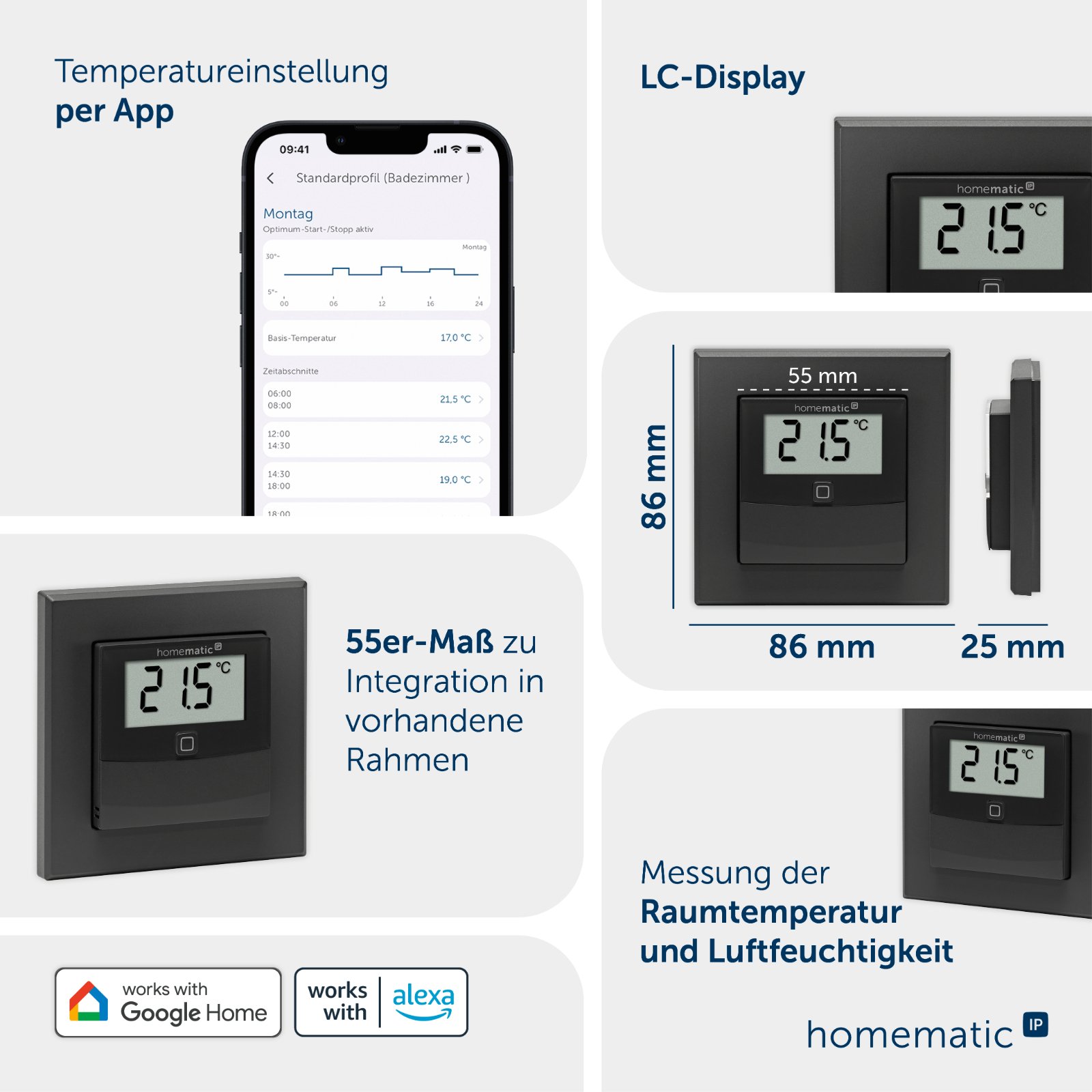 Homematic IP Smart Home Temperatur- und Luftfeuchtigkeitssensor mit Display innen HmIP-STHD-A anthrazit – Bild 11 von 11