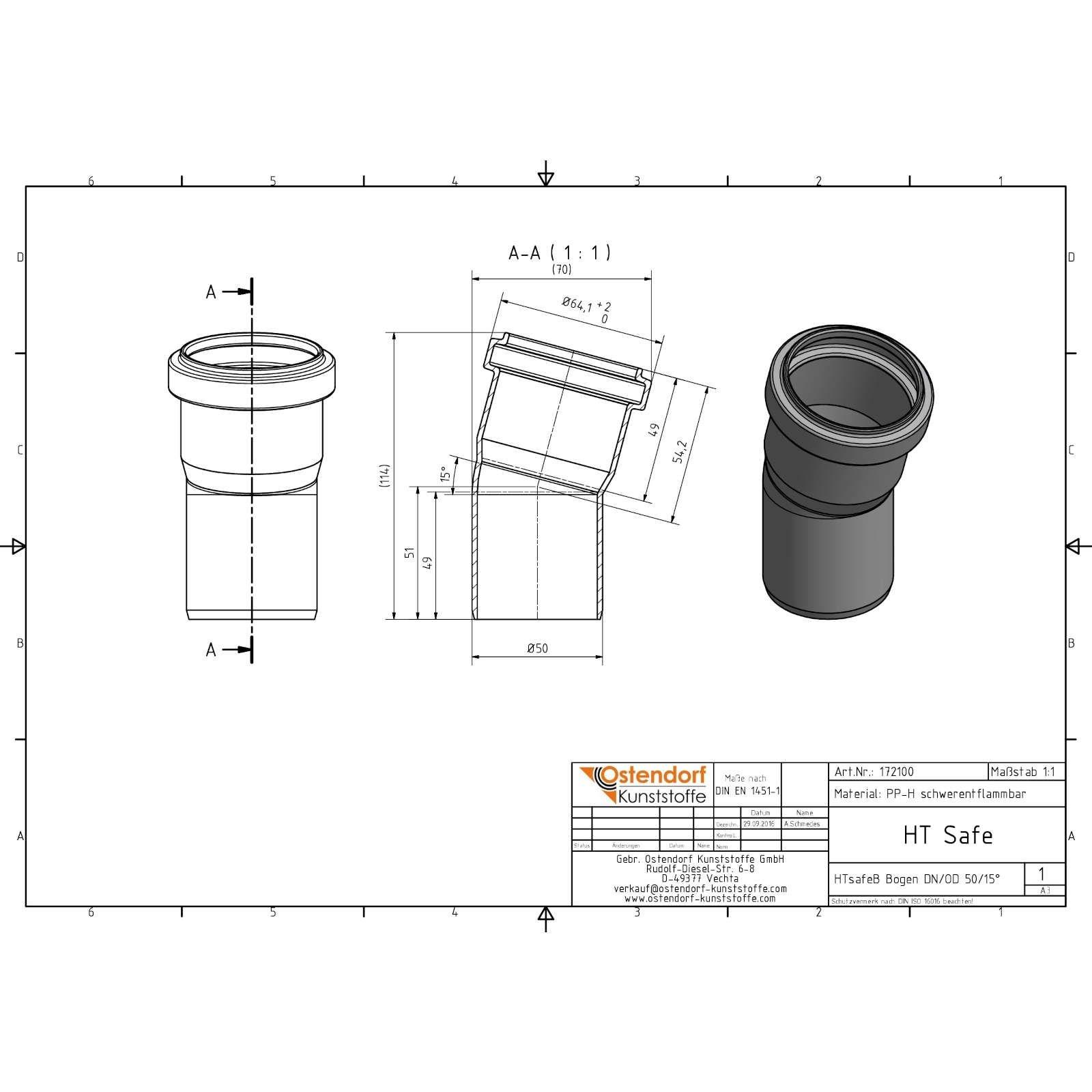 HTsafeB Bogen 15 Grad DN/OD 50 – Bild 2 von 2