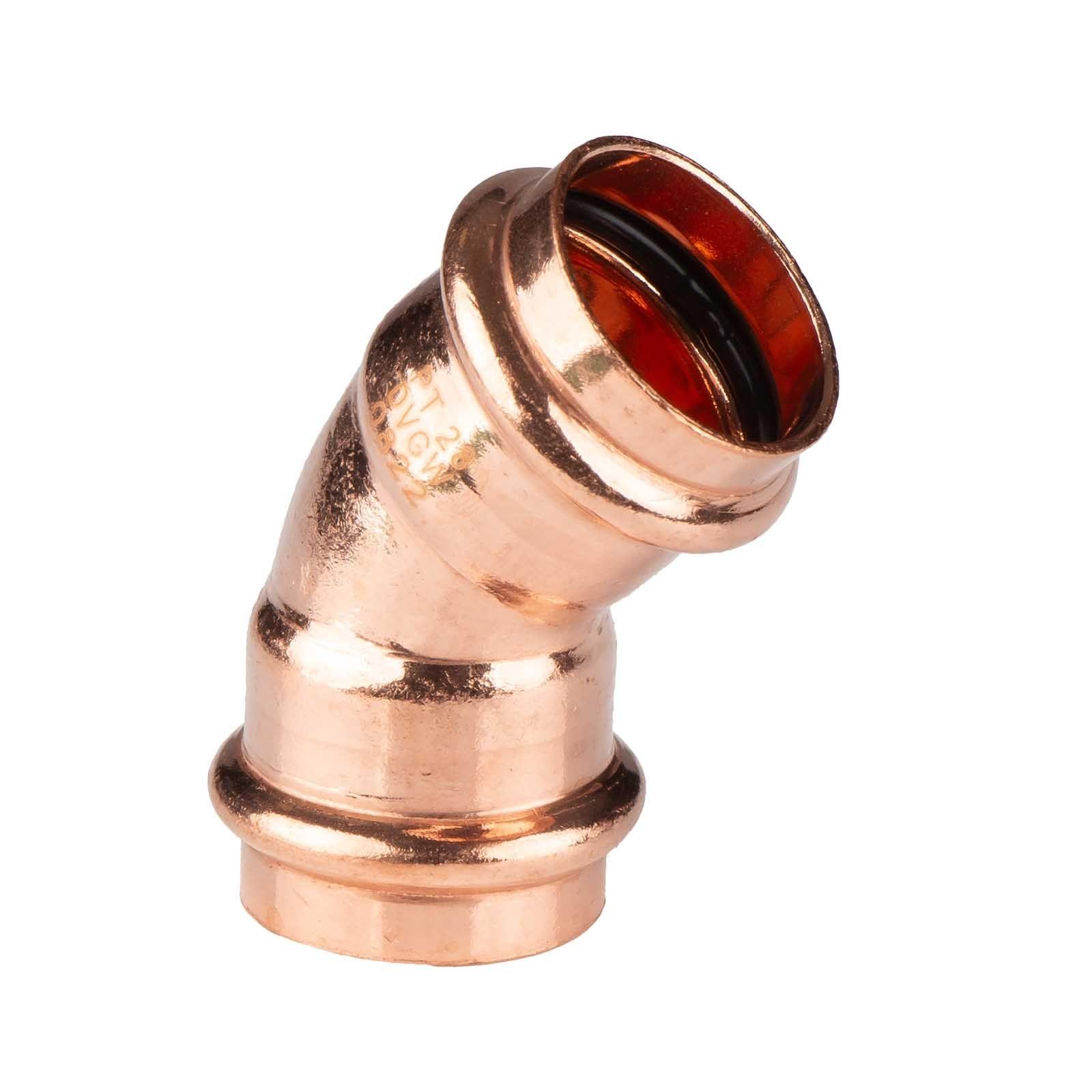 Kupfer Pressfitting Bogen 45° 28 mm V+M-Kontur DVGW – Bild 2 von 2