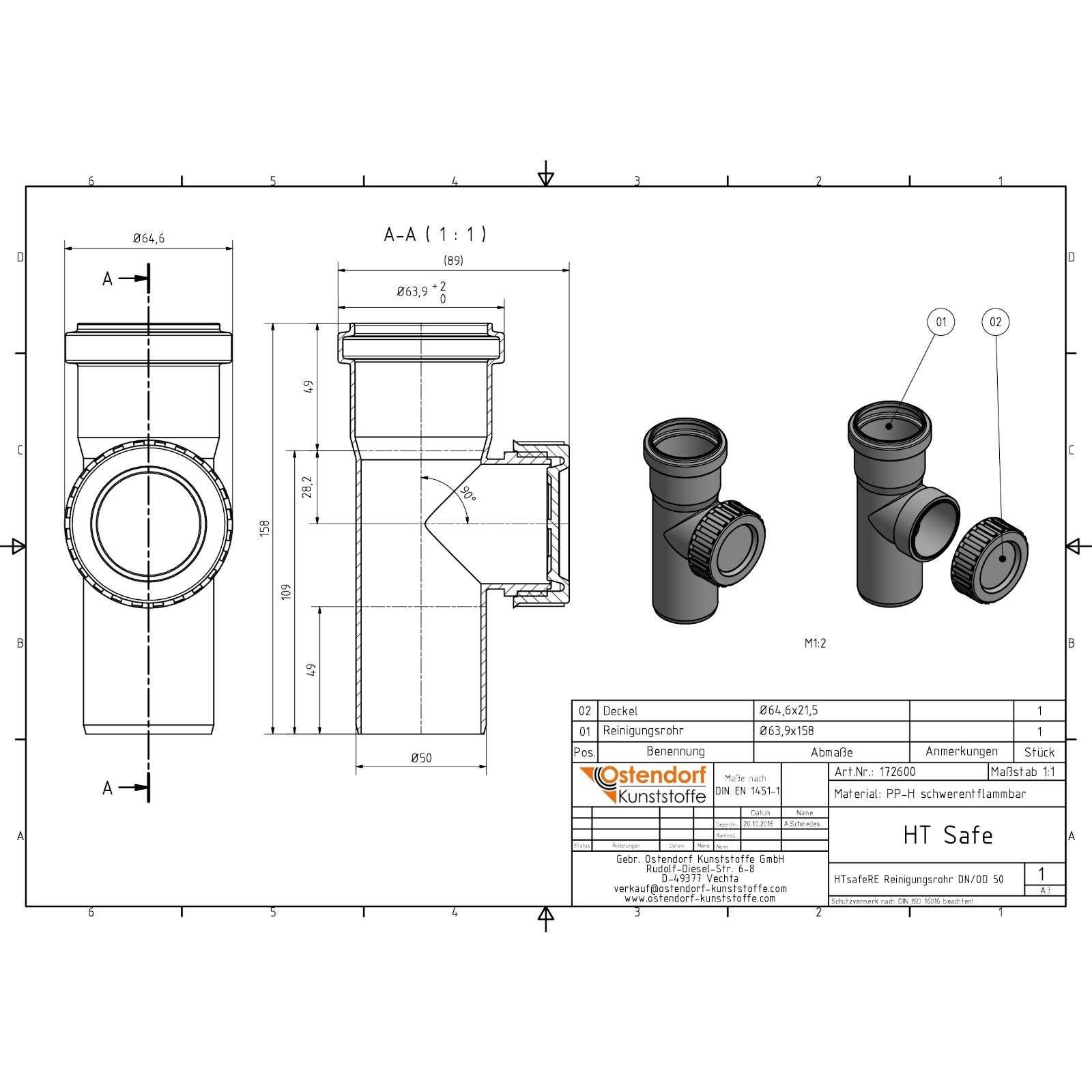HTsafeRE Reinigungsrohr DN/OD 50 160 mm – Bild 2 von 2