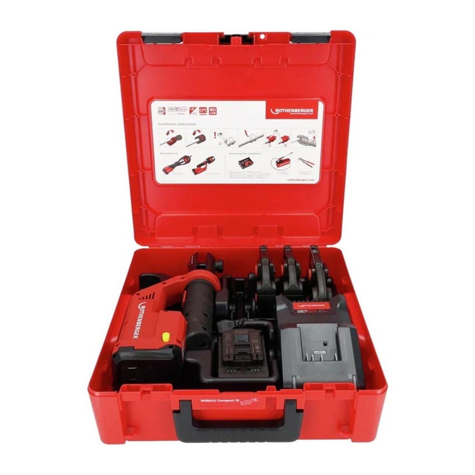 Rothenberger ROMAX COMPACT III Pressmaschine Set AMPShare TH16-20-26 + 2Ah Akku