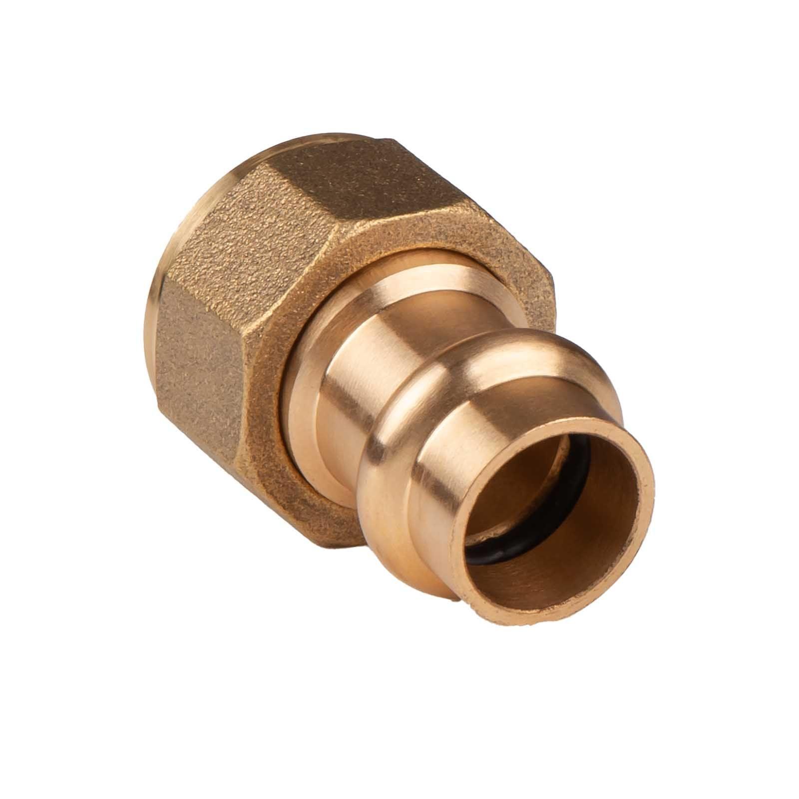 Kupfer Pressfitting Übergangsverschraubung aus Rotguss 15 mm - 1/2" IG (Überwurf) flachdichtend V+M-Kontur DVGW – Bild 2 von 3