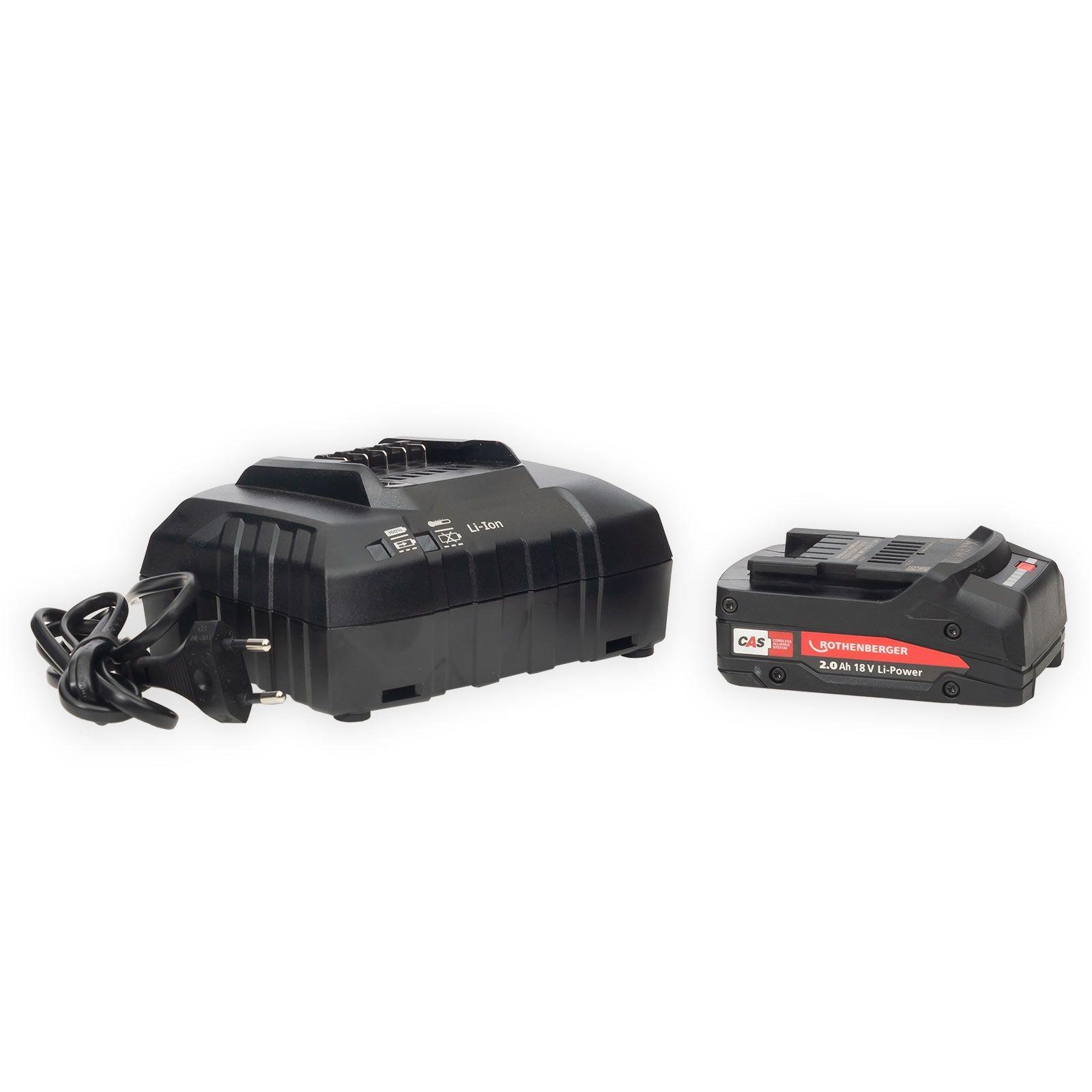 Rothenberger ROMAX Compact III elektrohydraulische Fitting - Pressmaschine Set mit Pressbacken SV15-22-28, 1x2Ah
