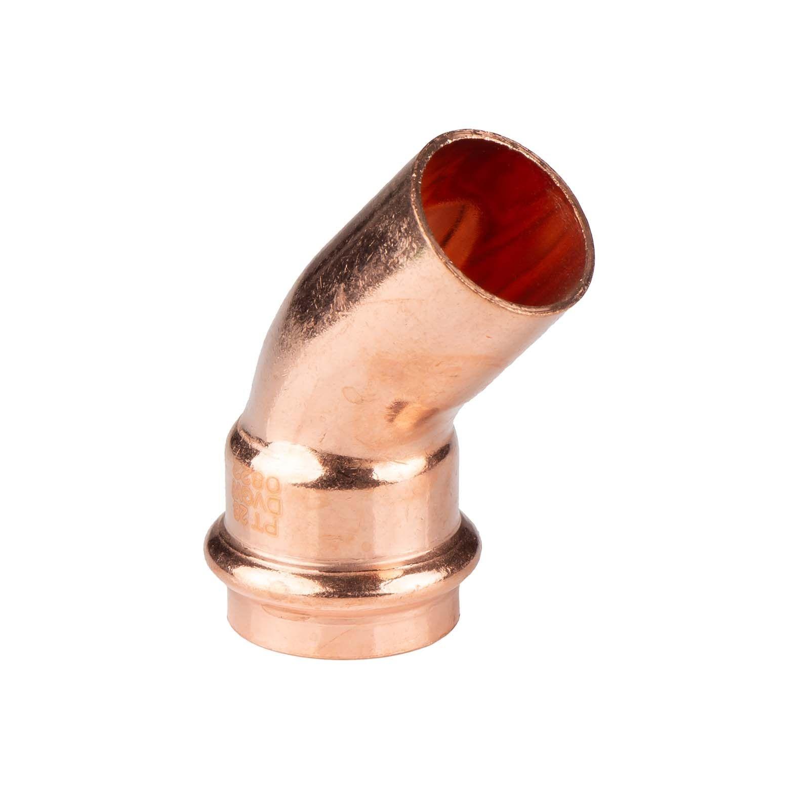 Kupfer Pressfitting Bogen 45° 28 mm Innen x Aussen V+M-Kontur DVGW – Bild 2 von 2