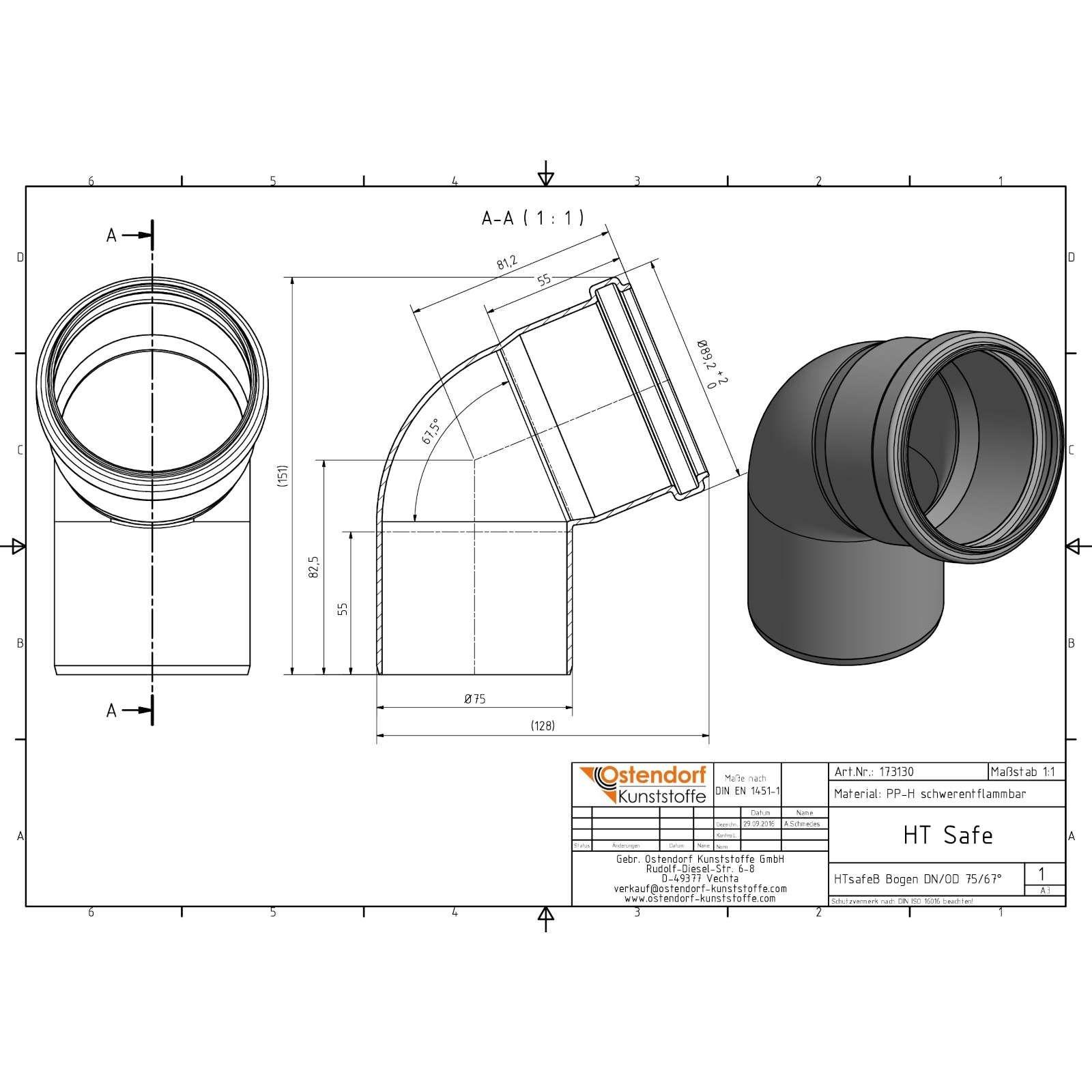 HTsafe Bogen 67,5 Grad DN 75