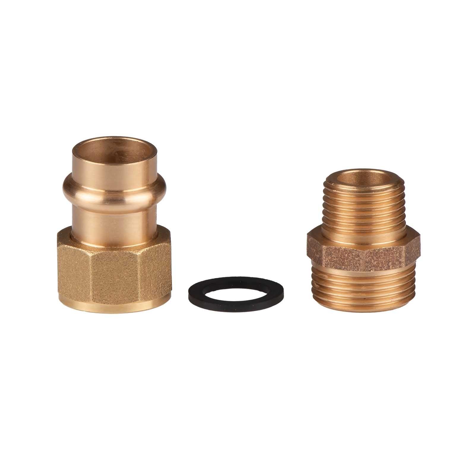 Kupfer Pressfitting Übergangsverschraubung aus Rotguss 28 mm - 1" AG (Überwurf) flachdichtend V+M-Kontur DVGW – Bild 3 von 3