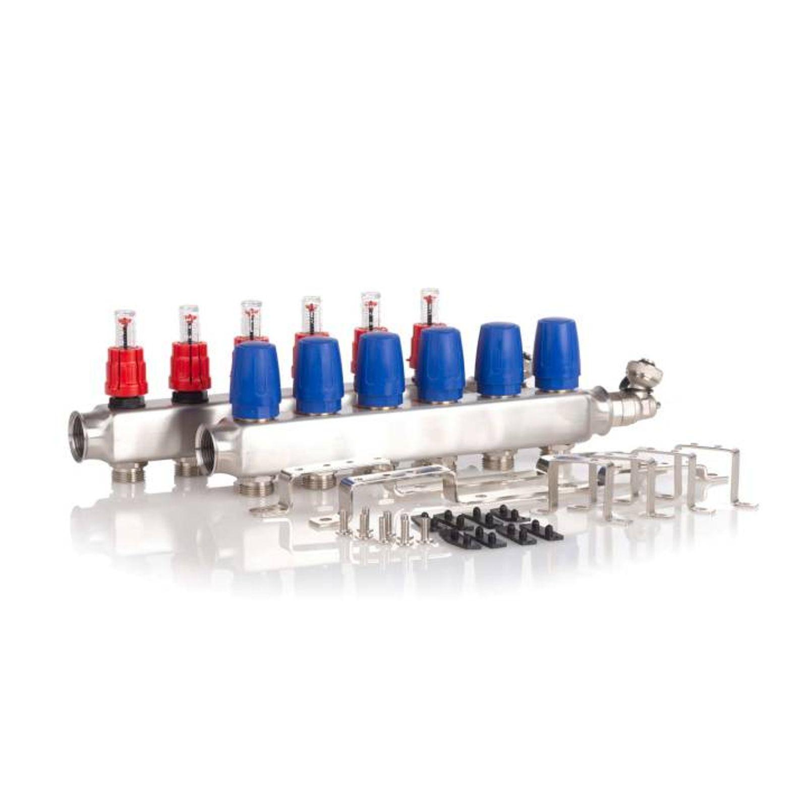 Heizkreisverteiler BASIC für Fußbodenheizung 6 Heizkreise mit Kugelhahn-Set