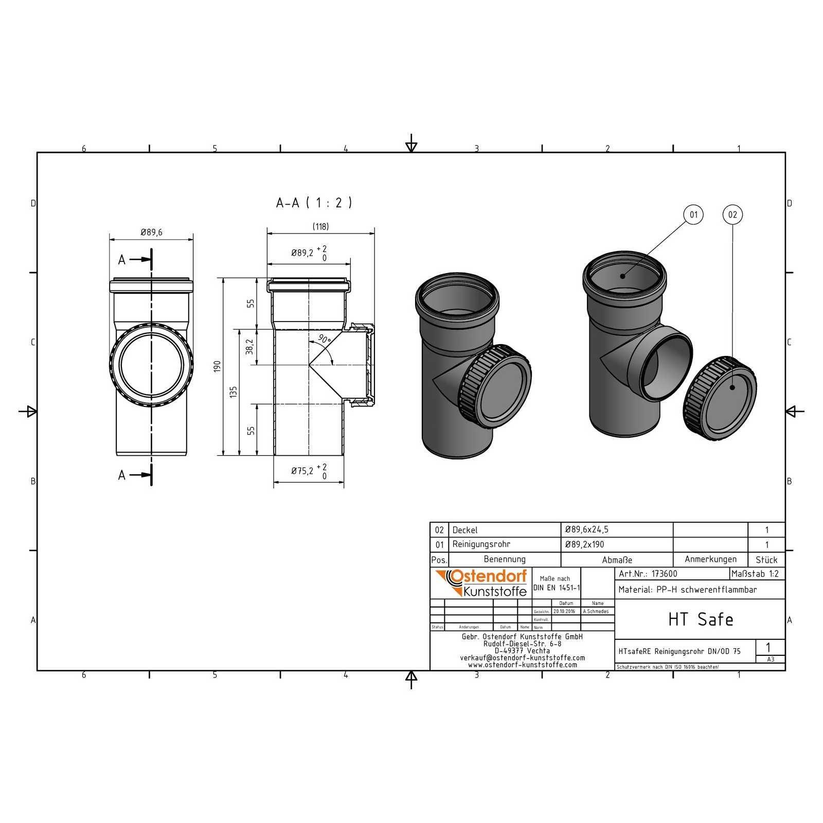 HTsafeRE Reinigungsrohr DN 75 – Bild 2 von 2