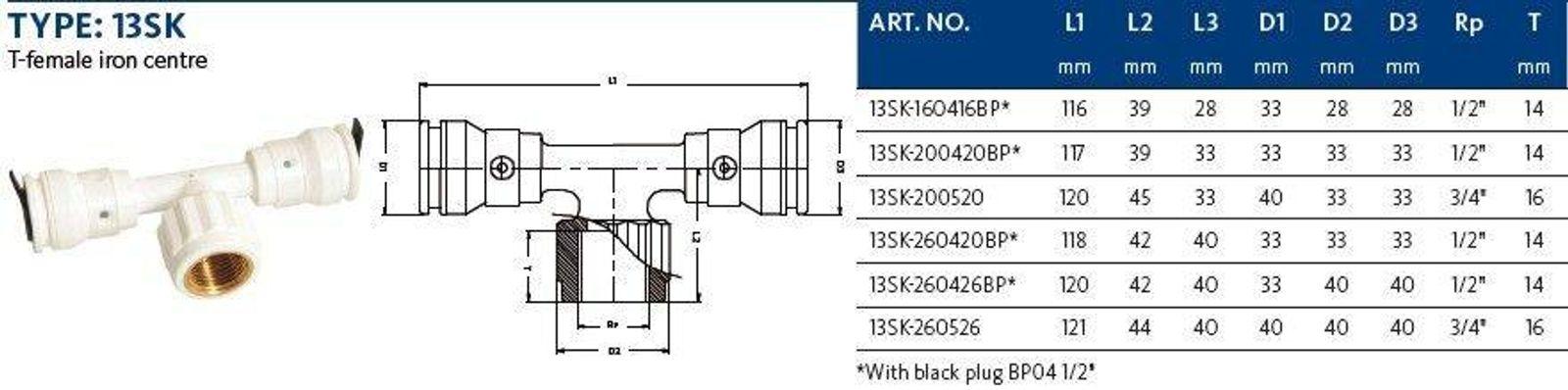 Aluverbund Steckfitting Henco Vision T-Stück Innengewinde 26 x 3 - 1/2" - 26 x 3 – Bild 2 von 2