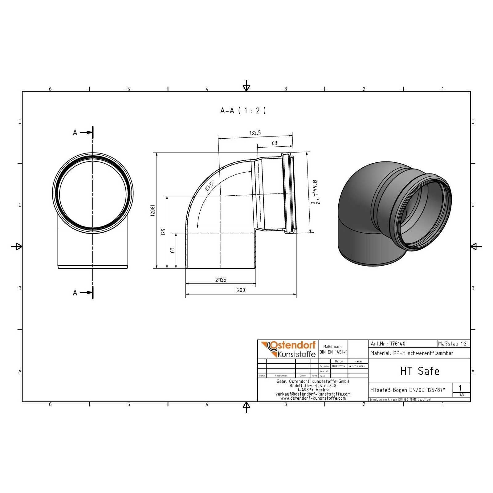 HTsafeB Bogen DN 125 87,5 Grad – Bild 2 von 2