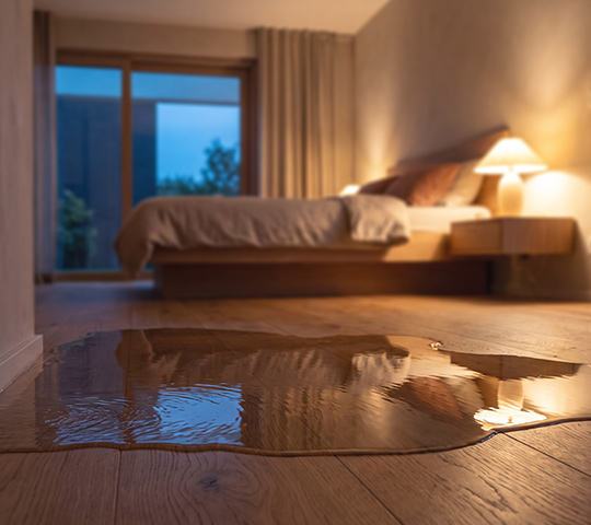 Mit KI generiert: Wasserschaden im Schlafzimmer