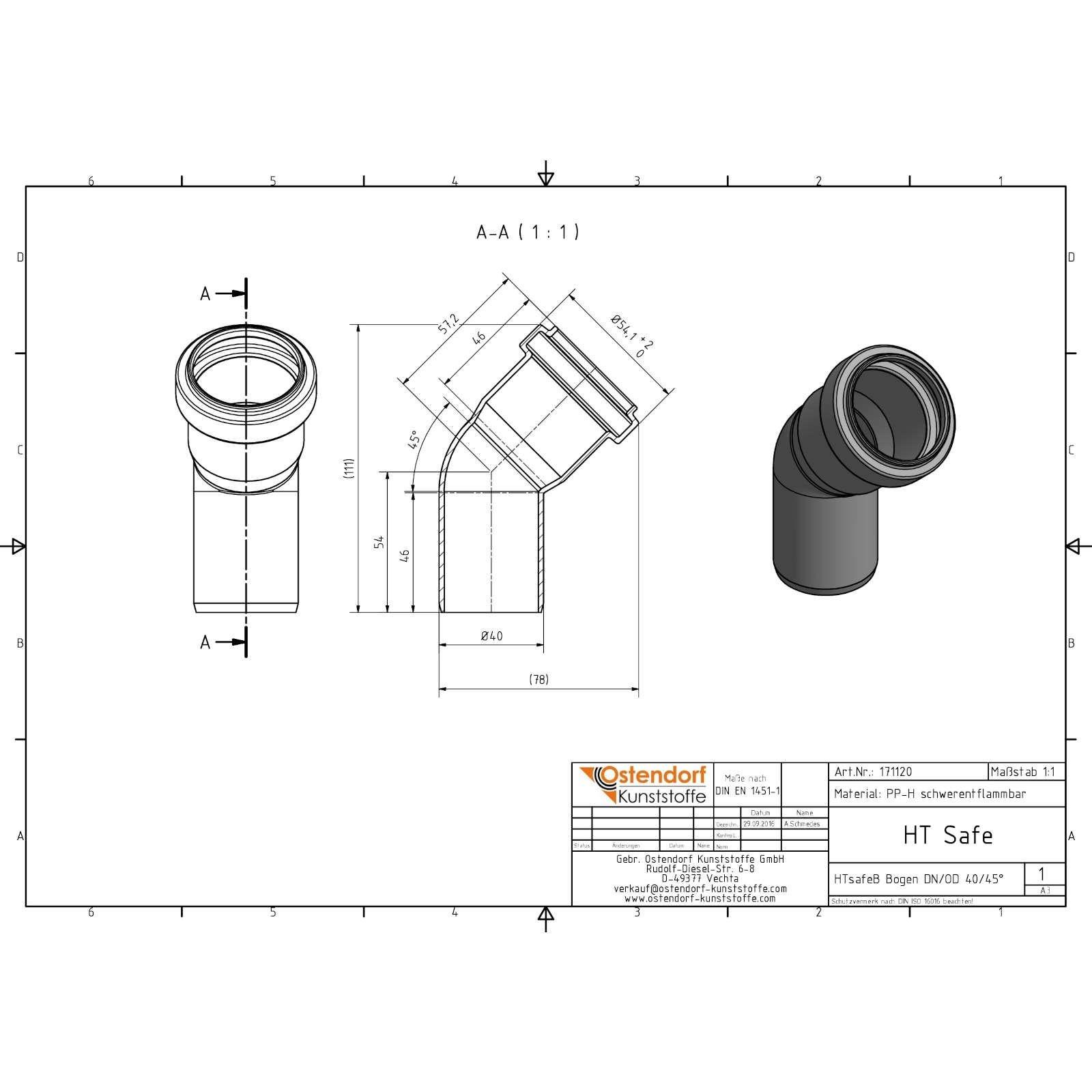 HTsafe Bogen 45 Grad DN40 – Bild 2 von 2