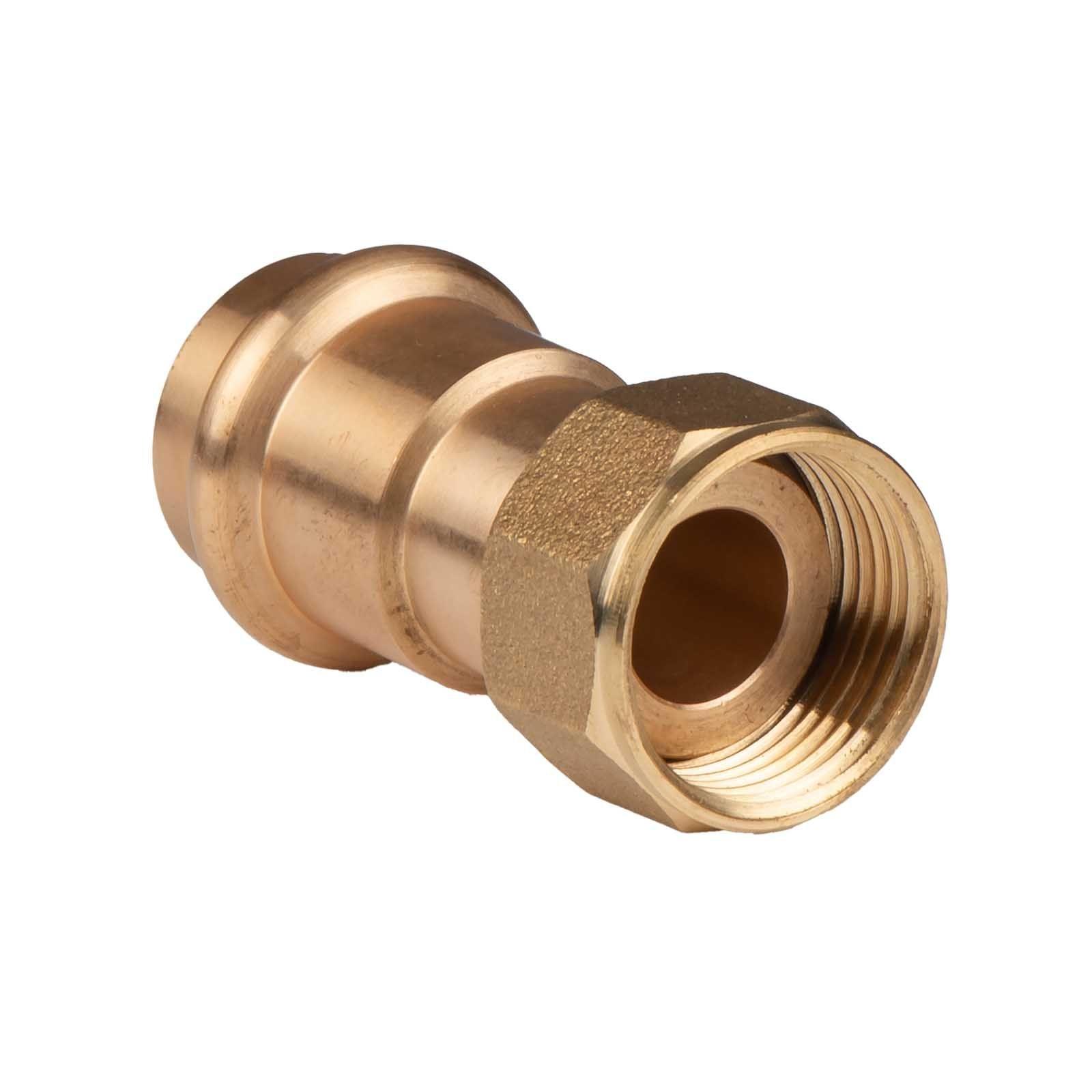 Kupfer Pressfitting Übergangsverschraubung aus Rotguss 22 mm - 3/4" IG (Überwurf) flachdichtend V+M-Kontur DVGW – Bild 2 von 3