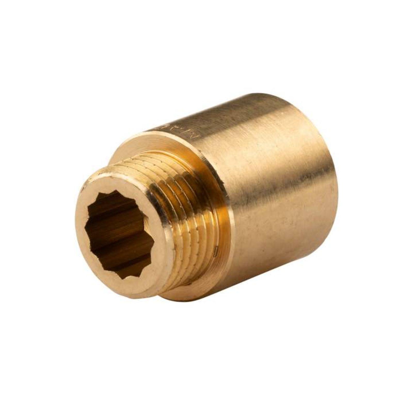 Messing Gewinde-Fitting Hahnverlängerung IG/AG 1/2" (DN 15) Länge 25 mm - schwere Ausführung